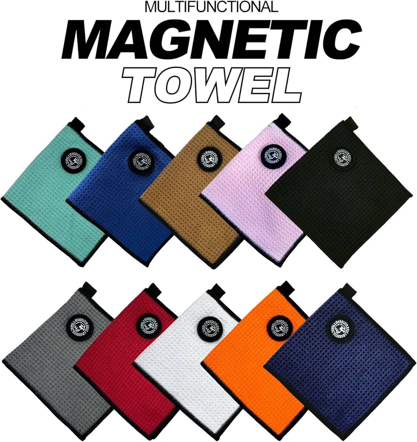 Small Magnetic Golf Towel with Clip, Microfiber Waffle Design - Industrial Strength Magnet for Glof Balls, Golf Bags, Carts Clubs - Black