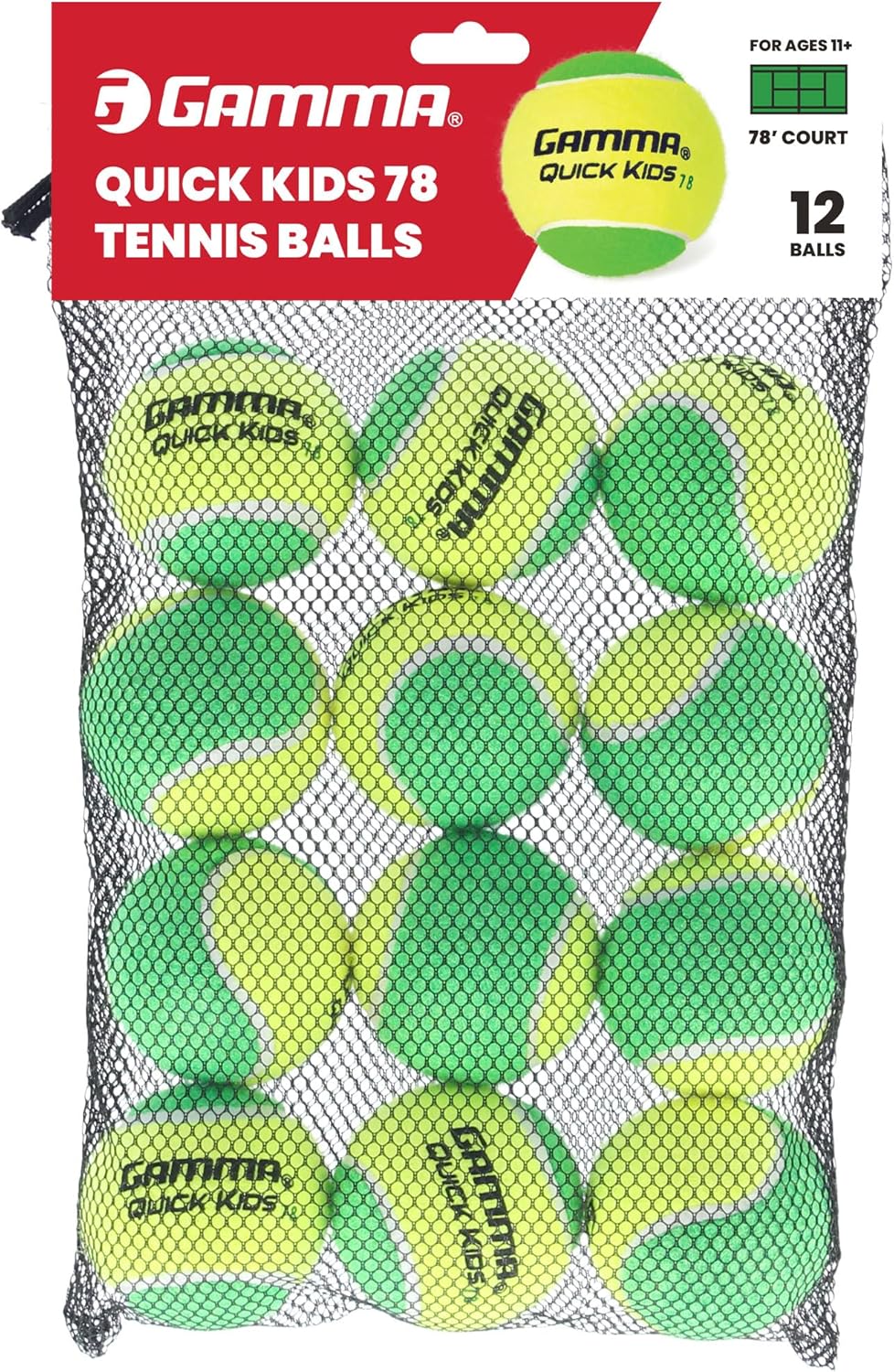 GAMMA Quick Kids 36, 60, & 78 Training Tennis Balls for Kids & Beginners, Low-Compression Core Reduces Speed & Bounce, Great for Tennis Practice, USTA & ITF Approved for Use in 10 & Under Tournaments