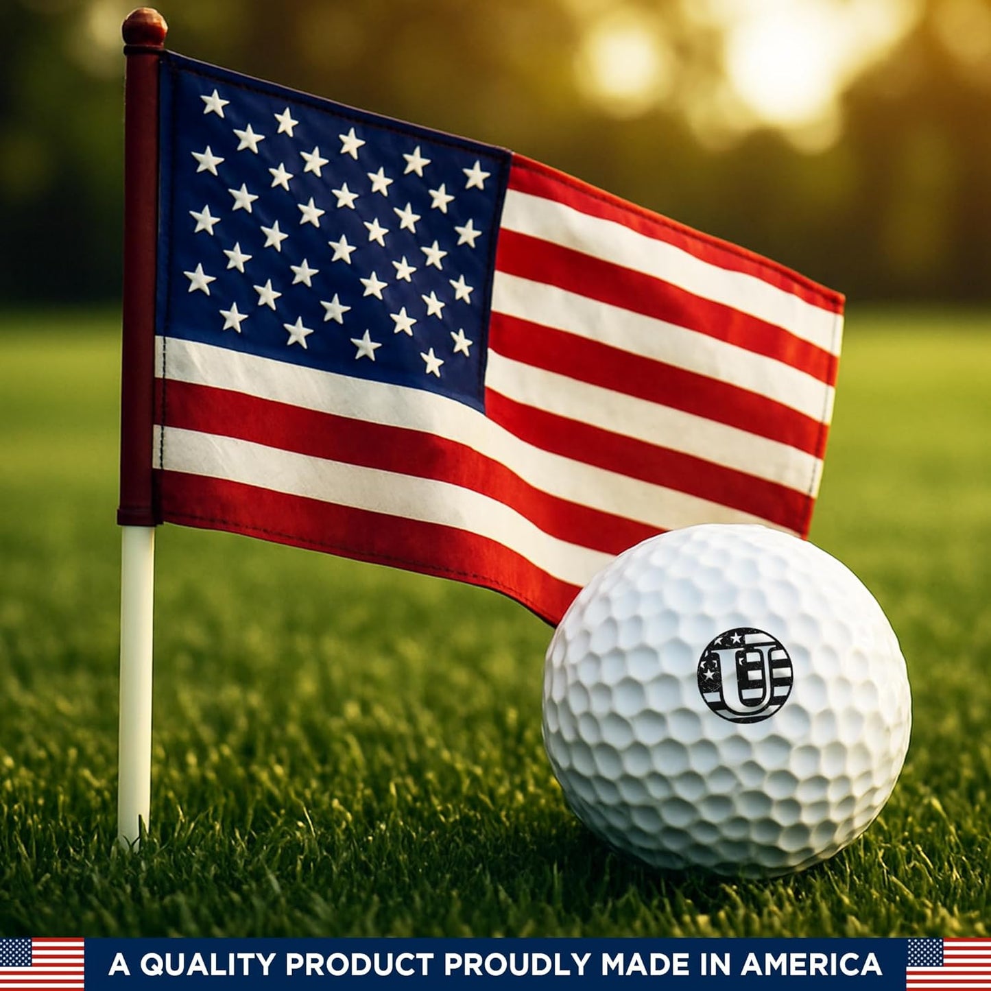 Golf Ball Marker Stamp with TiteSeal™ Technology - Flag - Metallic Box with Golf Ball Stamp + Refill Ink Bottle - Blue