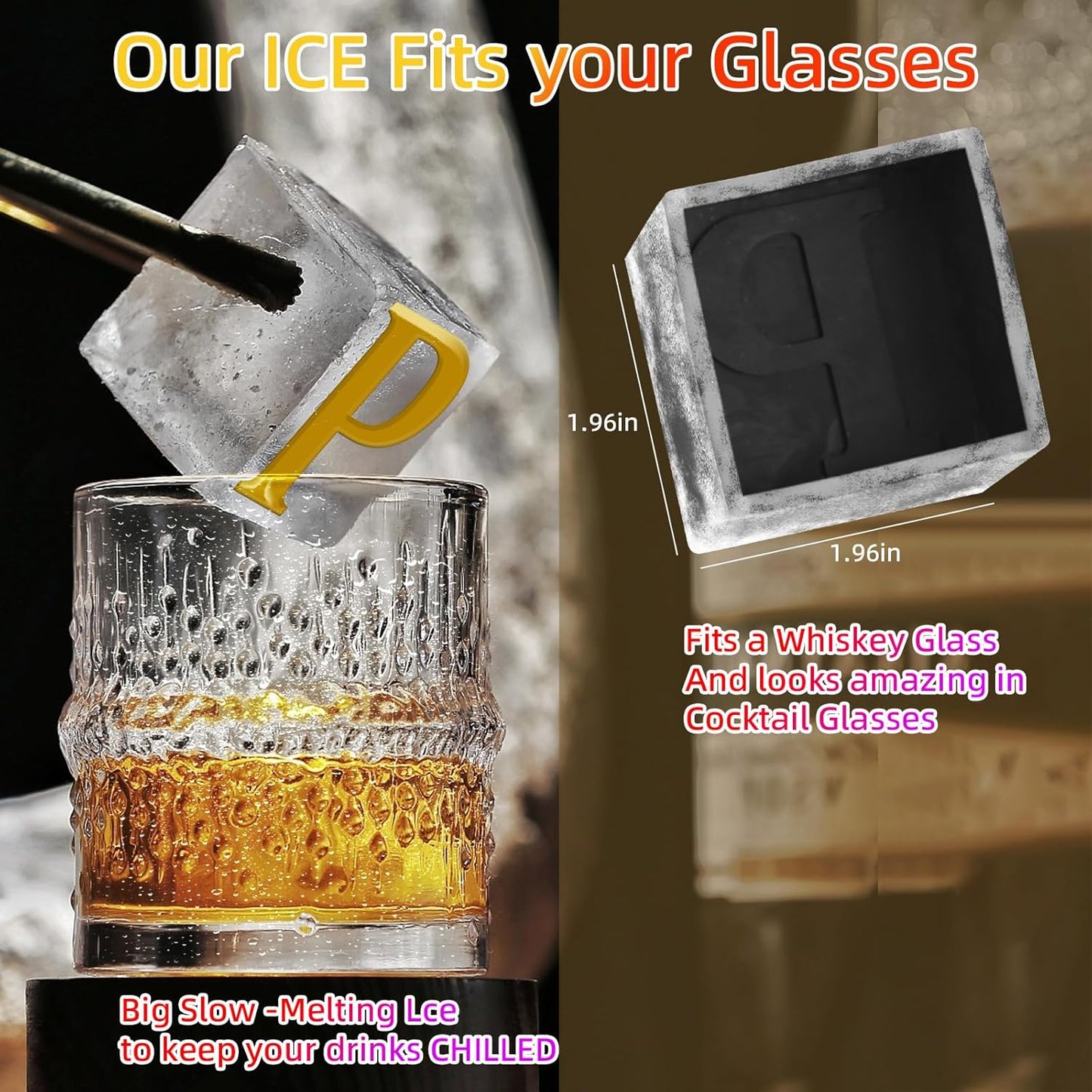 6 Pcs 2" Letter Silicone Personalized Ice Cube Mold,Personalized Ice Mold with 2mm Depth,Create Unique Whiskey Ice Cubes in Style with our Customizable Ice Mold (Letter F)