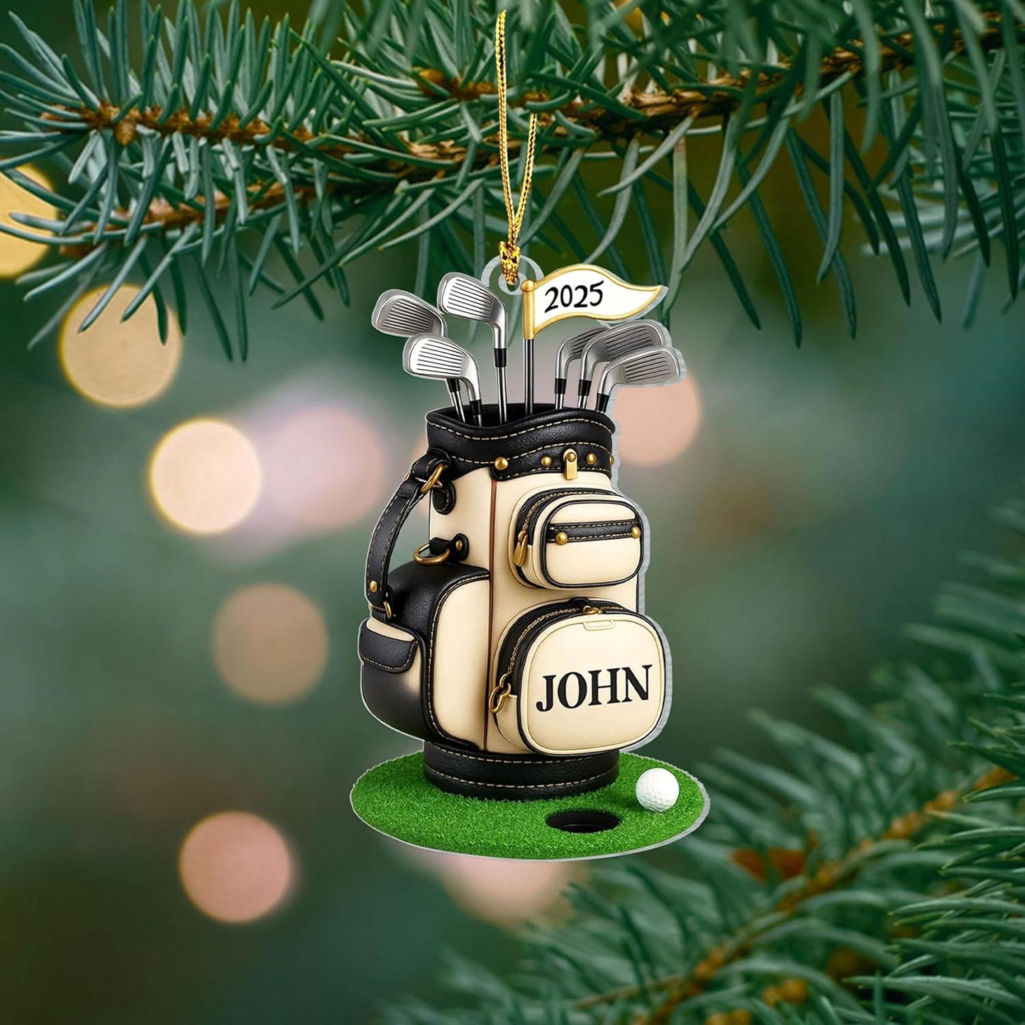 NAZENTI Personalized Golf Christmas Ornament, Custom Golfer Bag 2D Acrylic Ornaments,Golf Lover Christmas Tree Decoration, Gift for Golfs Enthusiasts, Golfer Holiday Keepsake 01