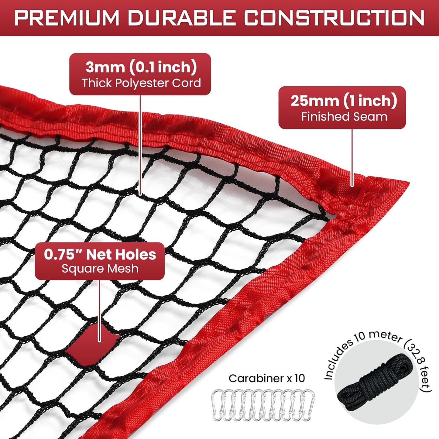 Golf Netting, 10ft, 15ft, 20ft Sports Netting - Heavy Duty High Impact Multi-Sport Practice Net for Golf, Baseball, Soccer, Hockey, Lacrosse, Backyard Driving & Training Barrier