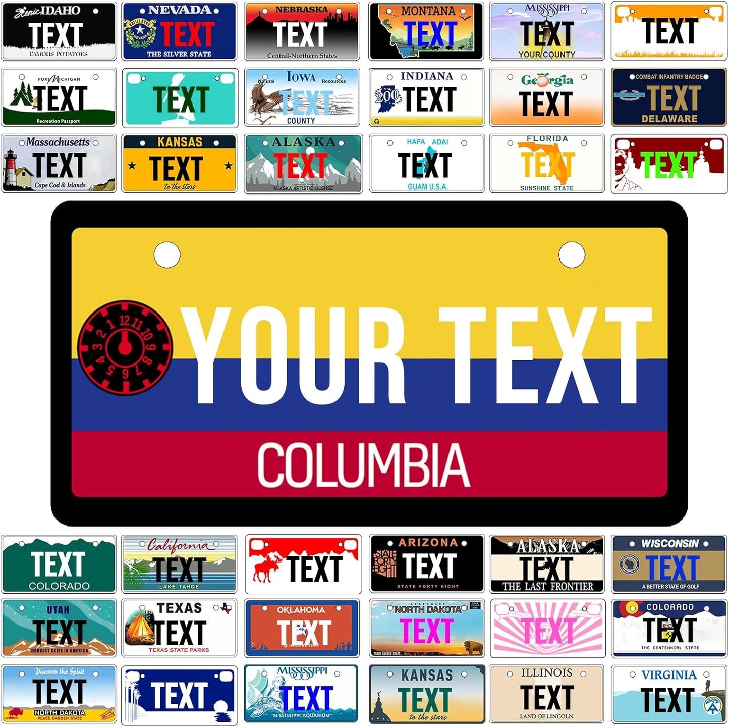 Custom Mini License Plate,Personalized Columbia Bike License Plate - Select from All 50 States,3 Sizes - Customized Customizable State Car Tag Plates for Kids Bike, Bicycle,Toy Car,4x2 Inch