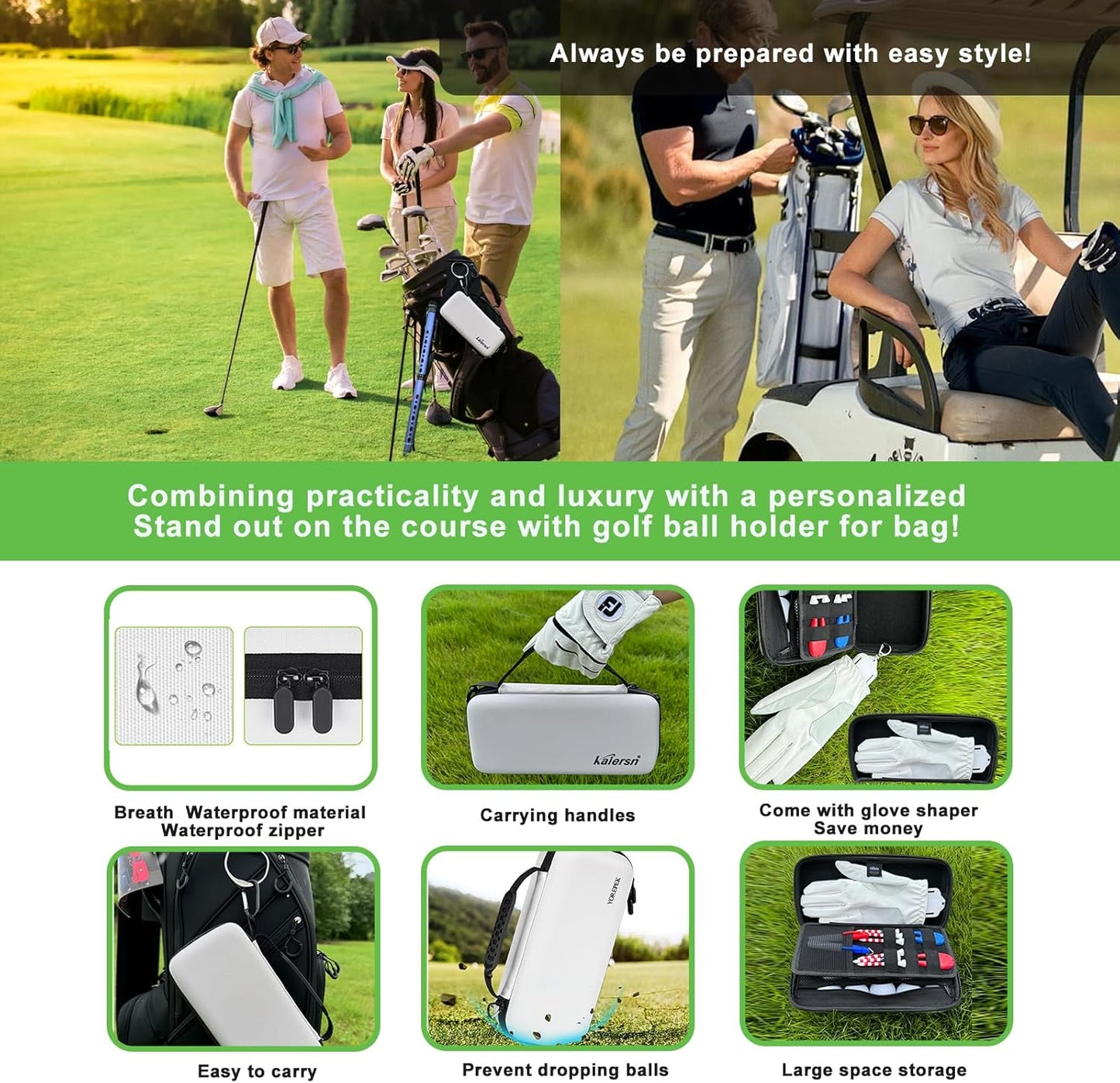 SENIKO Golf Glove Holder with Removable Golf Glove Shaper Water-Resistant Protective Hard Shell golf bag holder for Phone,Tees, Ball Markers,Repair Tools,Golf Accessories Golf Gifts for Men (Grey)