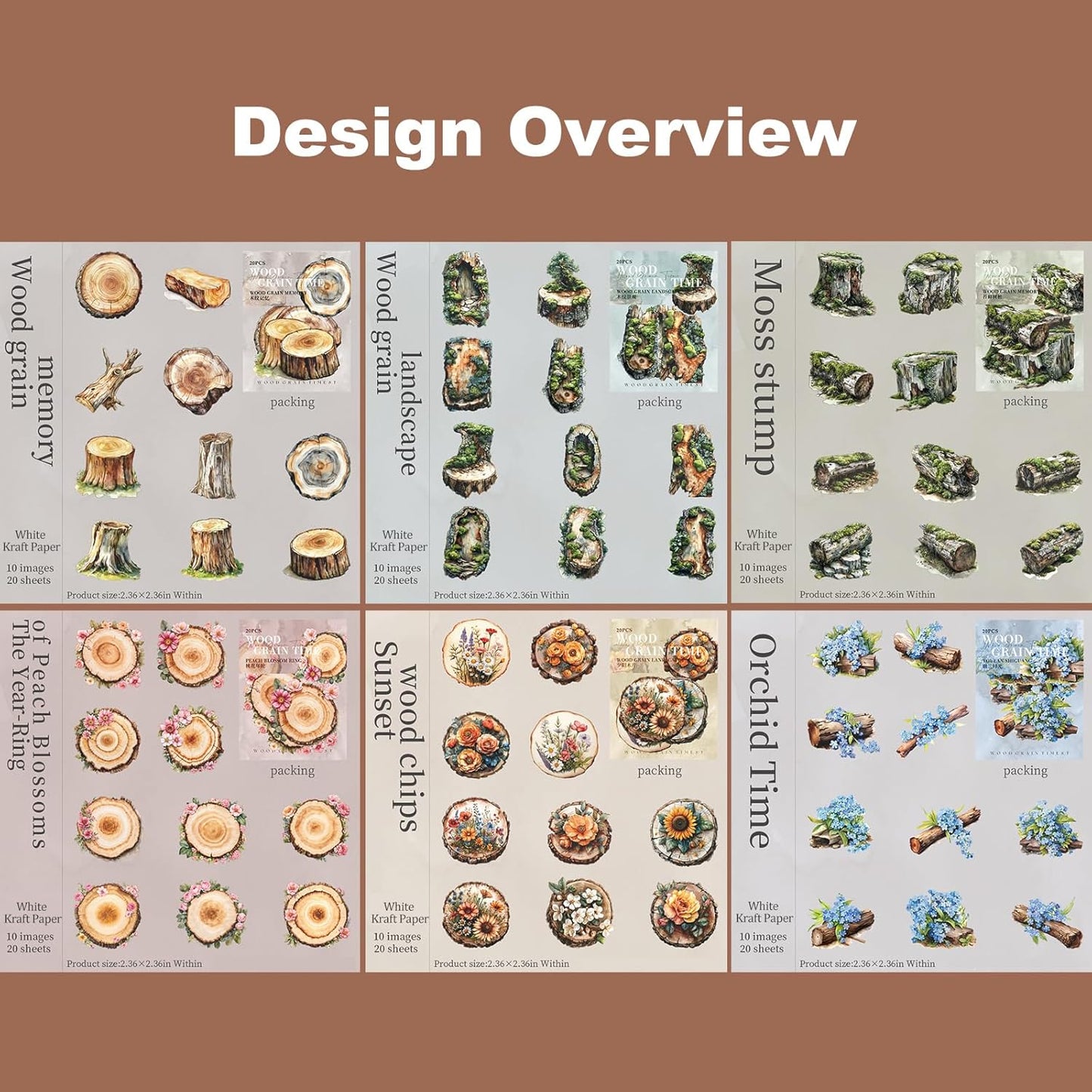 Nature Wood Slice Sticker Set, 120PCS Vintage Designs with Flowers, Moss, Logs and Botanical Elements for Journaling, Scrapbooking and Crafts