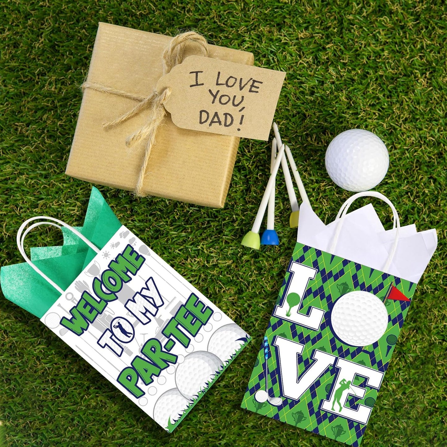 Aoriher 24 Pcs Golf Party Favor Bags with Tissue Paper Golf Goodie Gift Bags Golf Candy Treats Snack Bags with Handle for Birthday Party Supplies Decorations