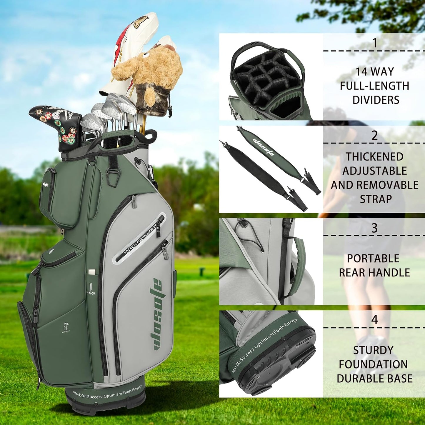 PU Leather Lightweight Men Women Blue White Black Green Golf Bag,Multiple 10 Pockets 14-Way Dividers Cooler Pouch Golf Cart Bag