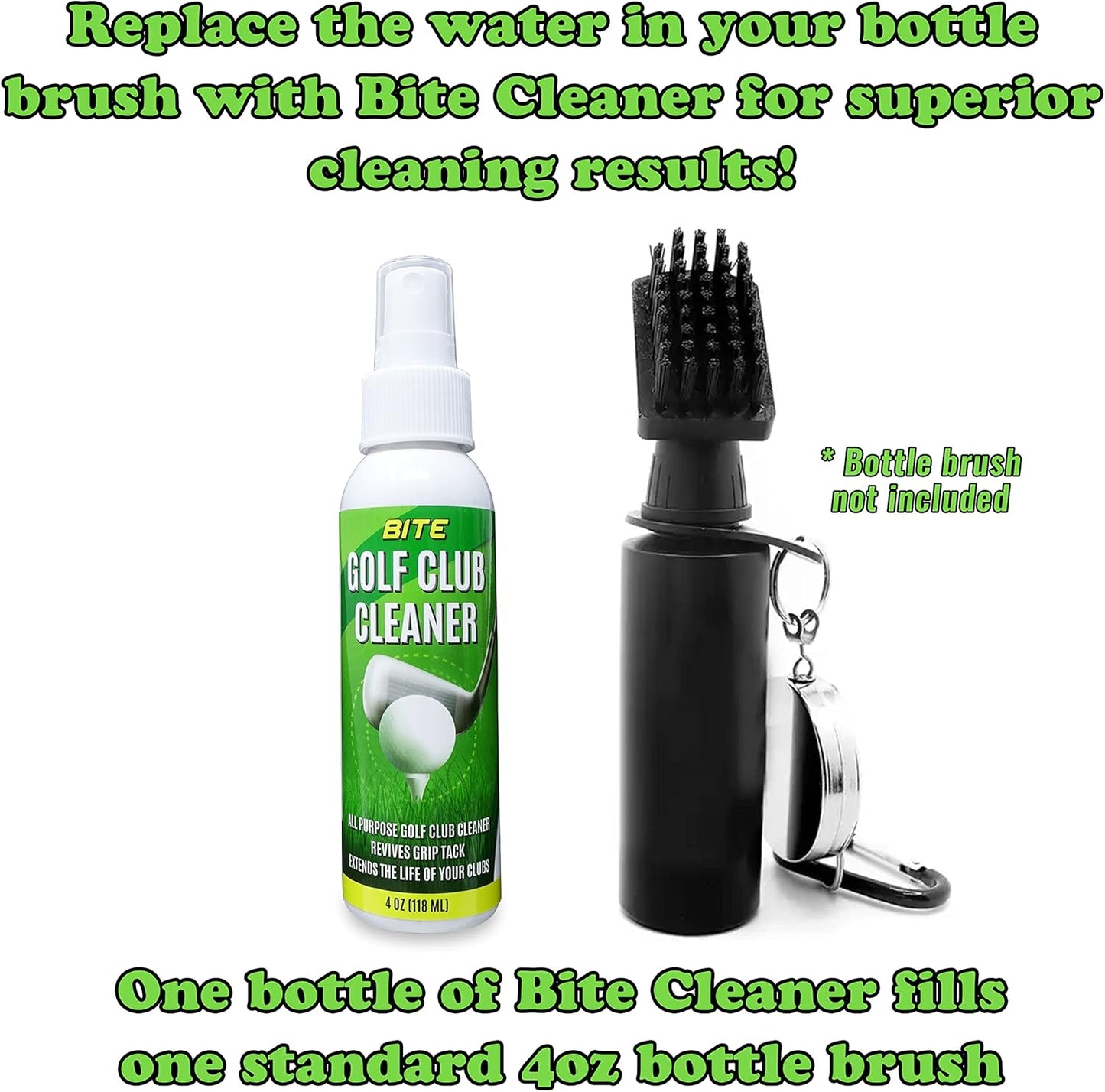 Bite Golf Club Grip Cleaner Spray | Keeps Clubs, Irons, and Drivers Clean | Use With Cloth, Brush, or Bottle Brush Refill | Restore Grip Tack