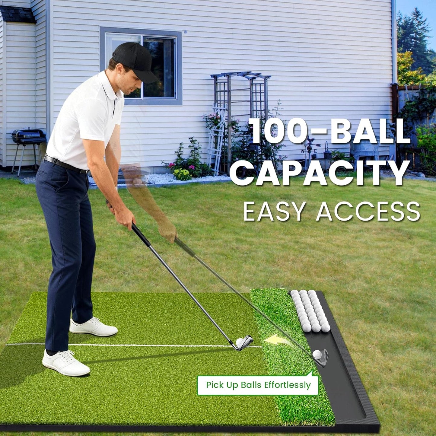 Dual-Turf Golf Hitting Mat 5x4ft, 26mm Thick, Built-in Ball Tray 100-Ball Capacity, Indoor Outdoor Driving & Chipping Golf Practice Mats for Fairway & Rough Shots