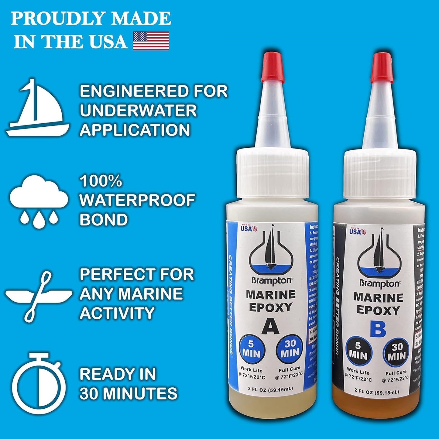 Brampton Marine Epoxy Strong Bonding for Boat Repair - Bonds in 30 Minutes, Water Resistant, 4 Ounces