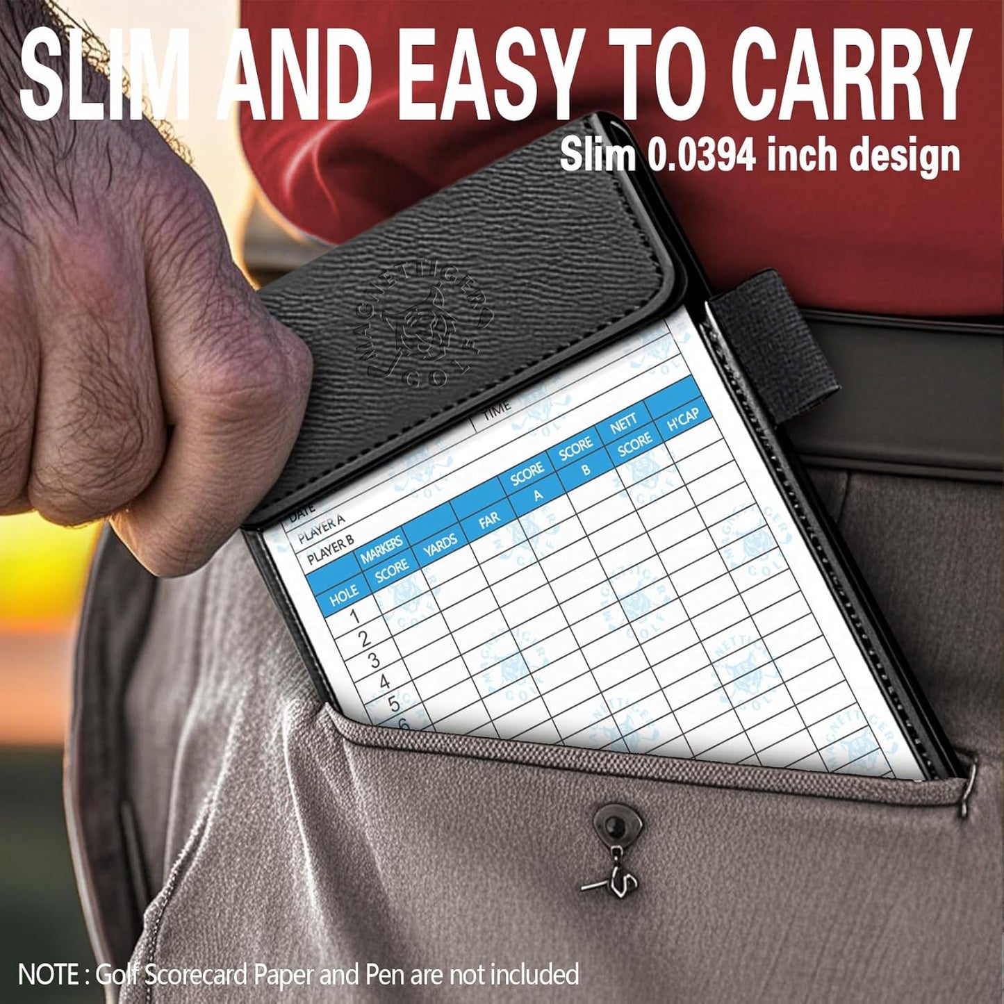 Golf Scorecard Holder & Magnetic Yardage Book Cover,Golf Accessories for Men,Magnet Book Case for Back Pocket 3.94 * 7.87inch