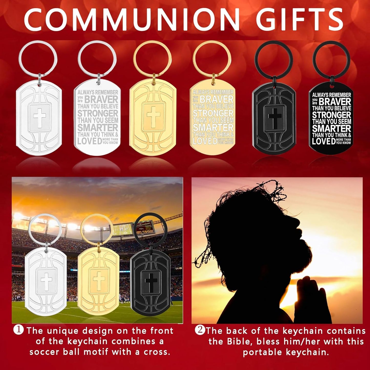 Football/Baseball/Soccer/Basketball Keychain for Men First Communion Baptism Confirmation Mens Gifts