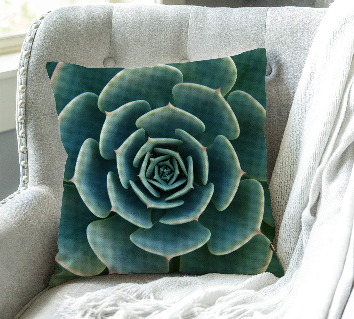 Swono Green Aloe Succulent Plant Cotton Linen Throw Pillow Case Cushion Cover Home Office Decorative for Sofa Living Room Square 18 X 18 Inches