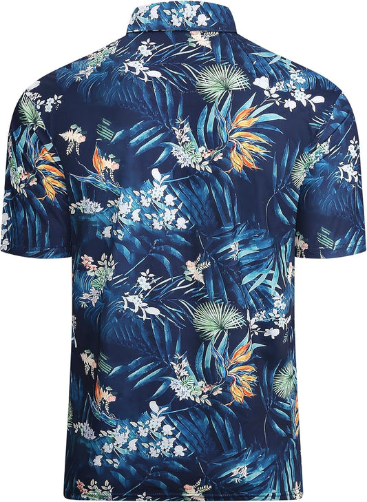 Alex Vando Mens Hawaiian Golf Shirt Moisture Wicking Digital Print Golf Shirts for Men