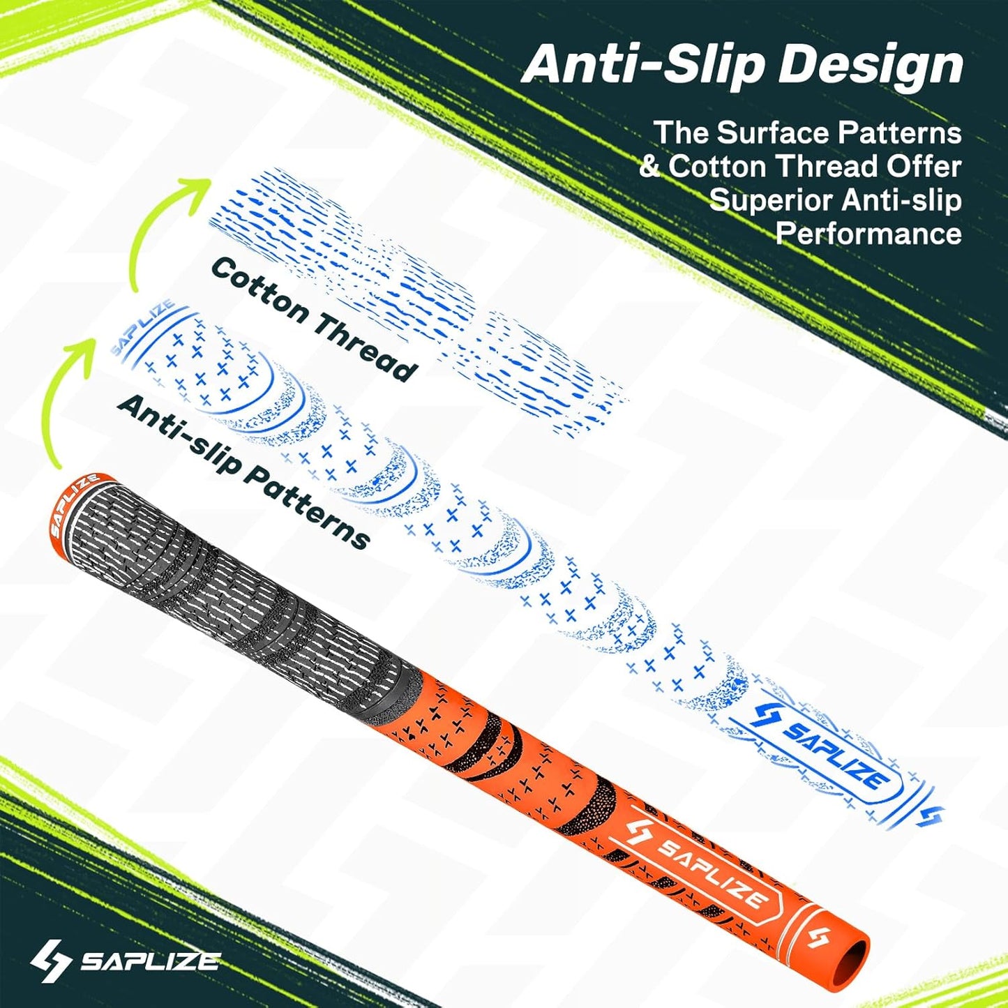 SAPLIZE Cross Cord Golf Grips Set of 13 Grips with Tape or Full Regripping Kit, Std/Mid/Jumbo, Low Taper Design, Multi-compound Hybrid, Anti-Slip Golf Club Grips, CL03 Series