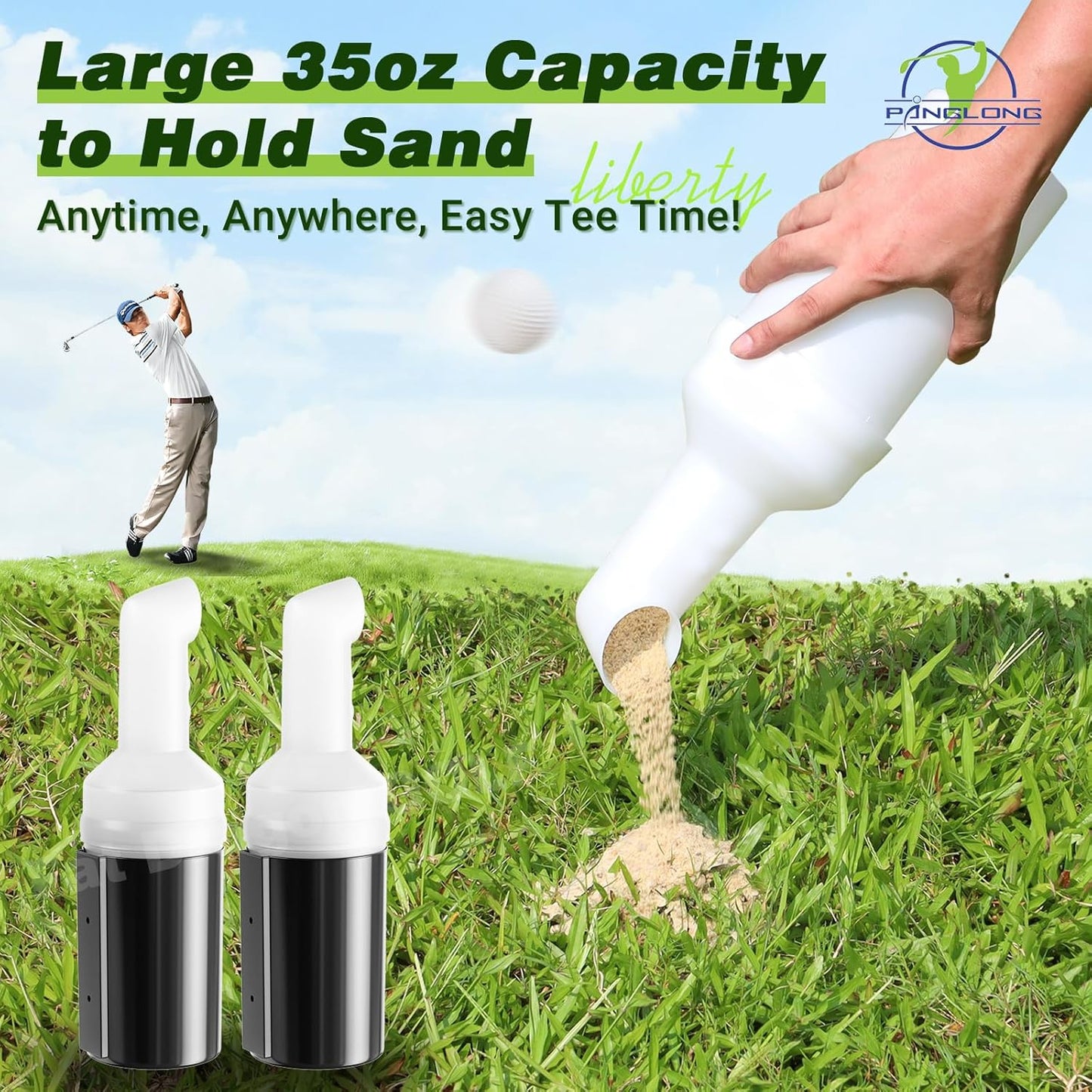 Panglong Golf Cart Sand Bottle with Holder, No-Drilling Universal Golf Sand Bottle, Divot Filler Sand Bottle for Club Car, EZGO, Yamaha with 1" Tube Bracket; Large Capacity with Rattle Proof Holder