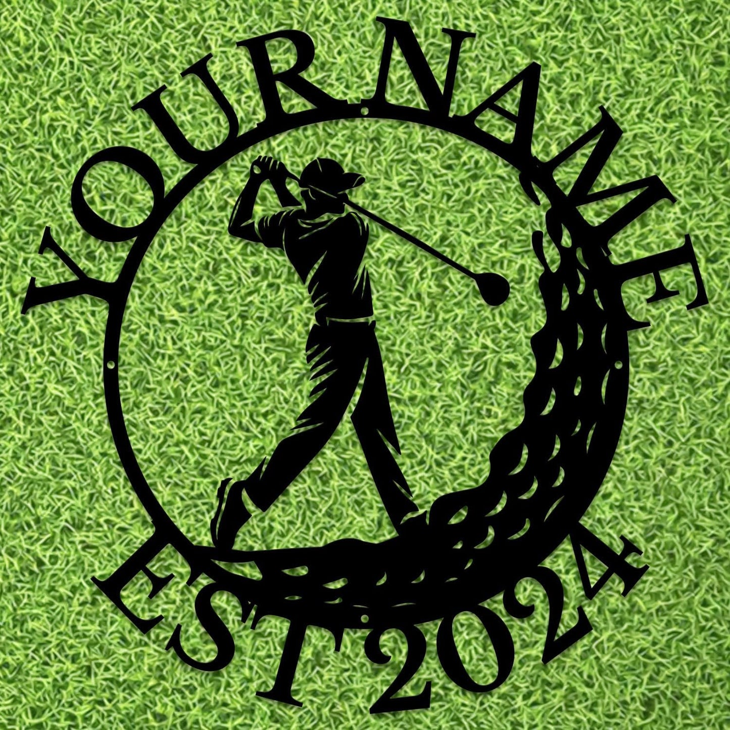 Golf Art Metal Signs,Custom Golf Metal Name Signs,Personalized Golf Signs,Black Golf Metal Wall Art Signs,Golfball Home Outdoor Metal Signs (Style B)