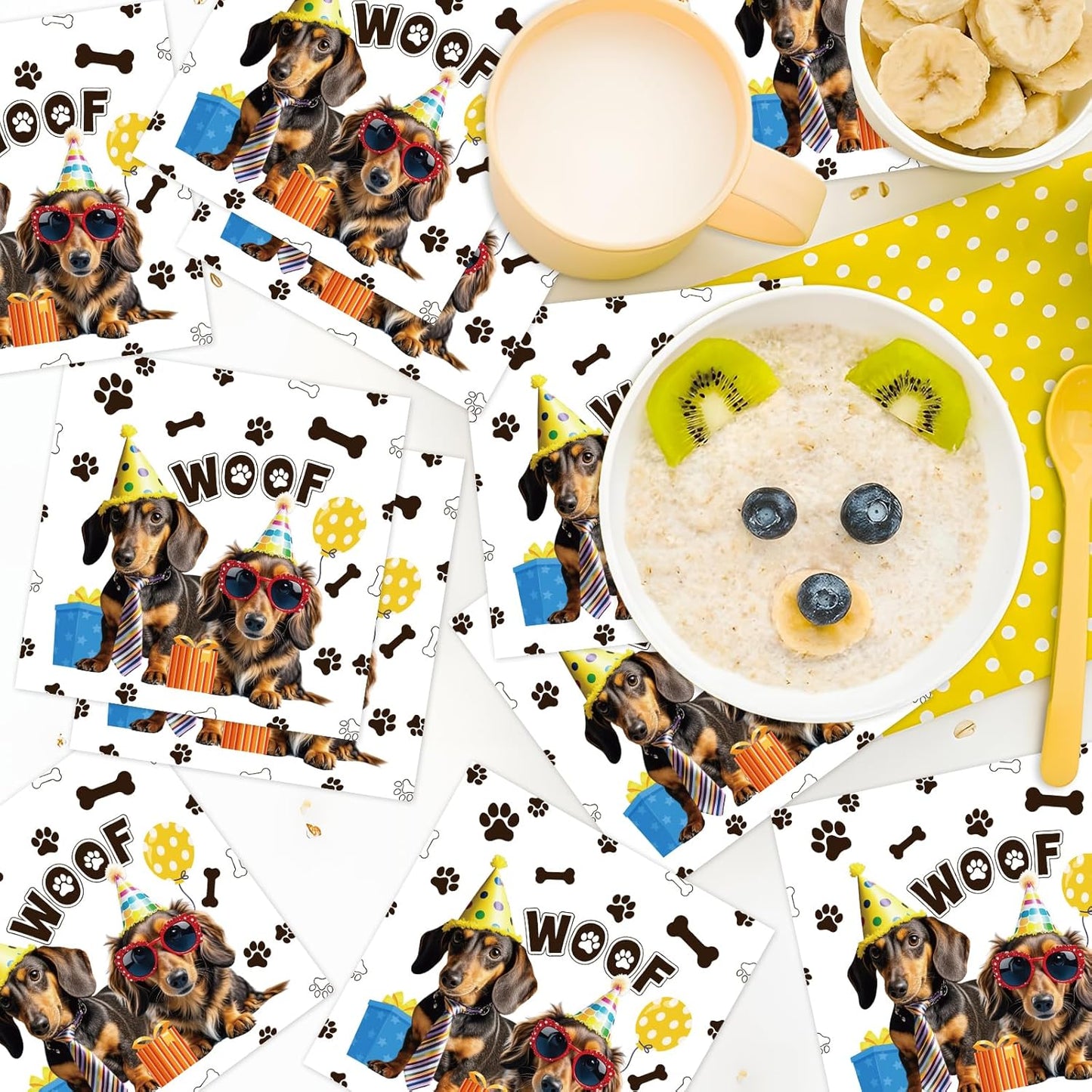 Dachshund Party Napkins Decor, 50PCS Dog Lets Pawty Birthday Decorations, Disposable Weiner Paper Napkins Set Supplies Size 6.5 Inch