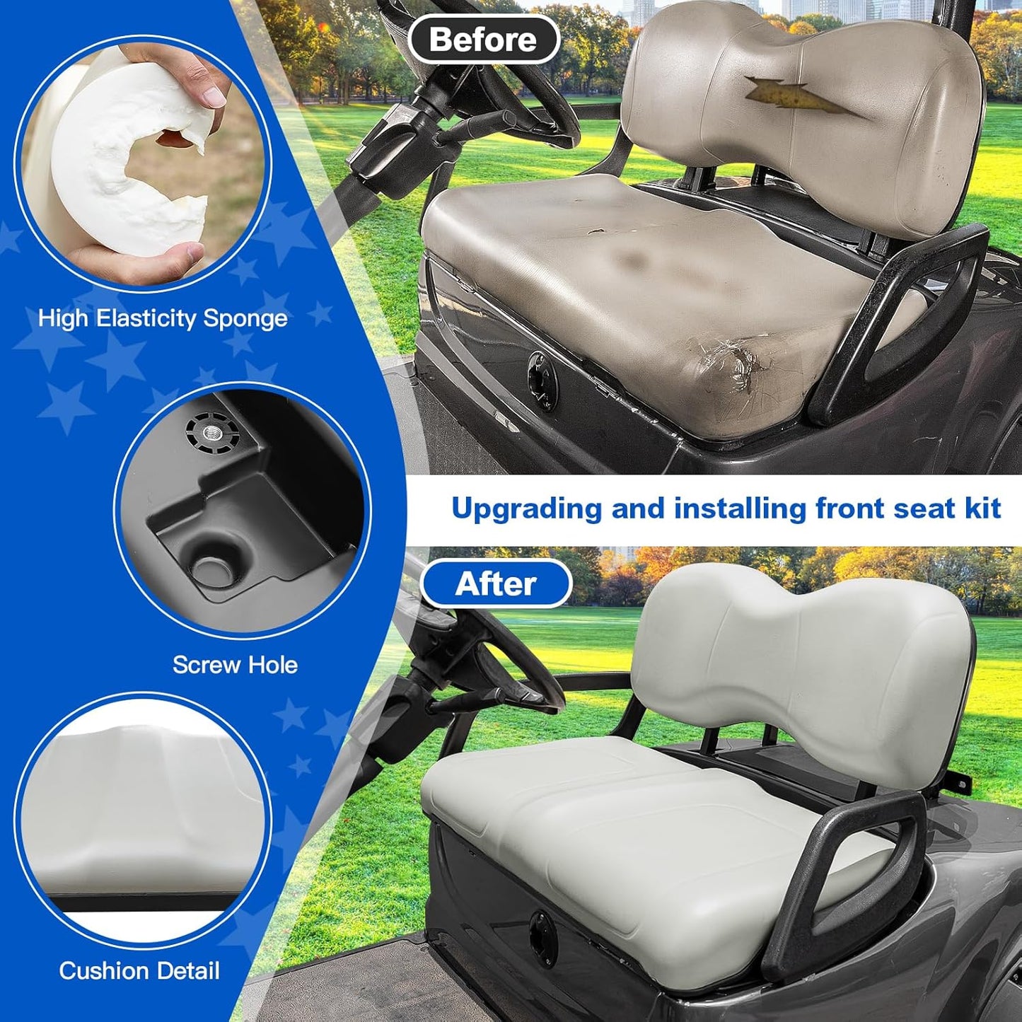 NOKINS Golf Cart Front Seat Cushion kit for Yamaha G29-2/Drive2 2017+ (Oyster Gray)