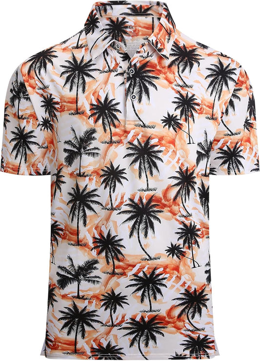 Alex Vando Mens Hawaiian Golf Shirt Moisture Wicking Digital Print Golf Shirts for Men