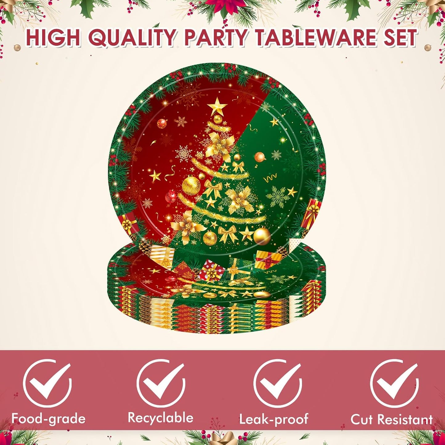40 PCS Christmas Party Supplies,Gorgeous Christma Party supplies Tableware Set Include Christmas Paper Plates and Napkins for Xmas Tree Reindeer Snowflake Holiday,Serves 20 Guests