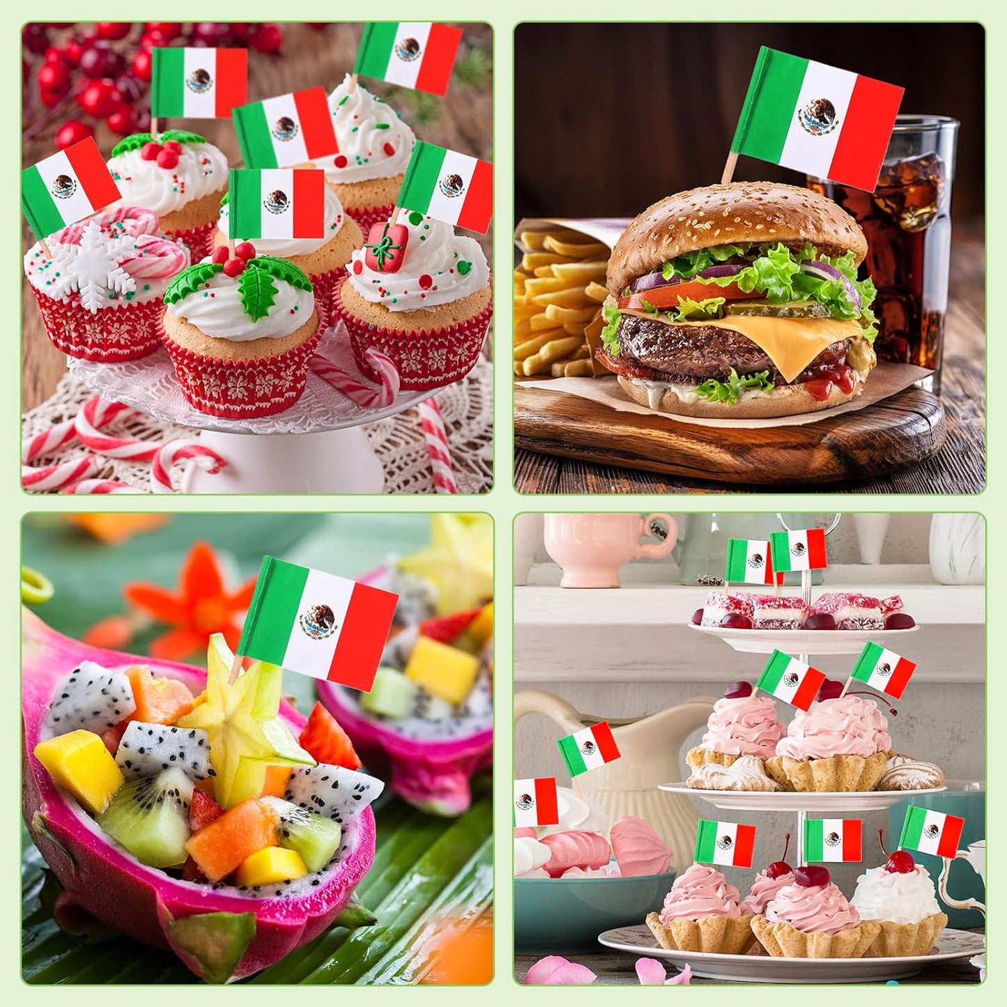 1000 Pcs Mexico Toothpick Flags, Mexican Flag Toothpicks, Cupcake Mexico Toppers, mini Stick Decorations Food Picks for National Day Party Birthday Cocktail Ice Cream Cake