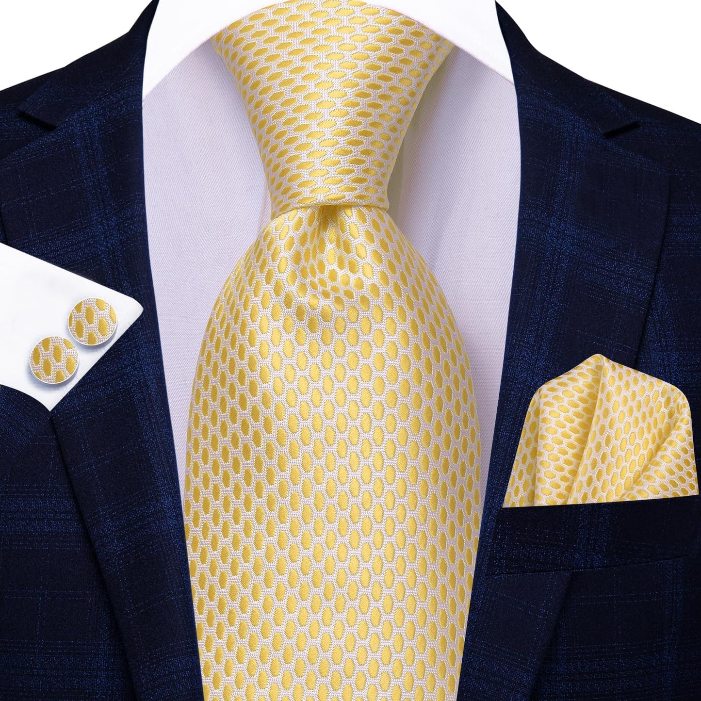 Hi-Tie Men 63inches Tie Set Extra Long Necktie Paisley Tie Pocket Suqare Cufflinks Big and Tall Men Tie
