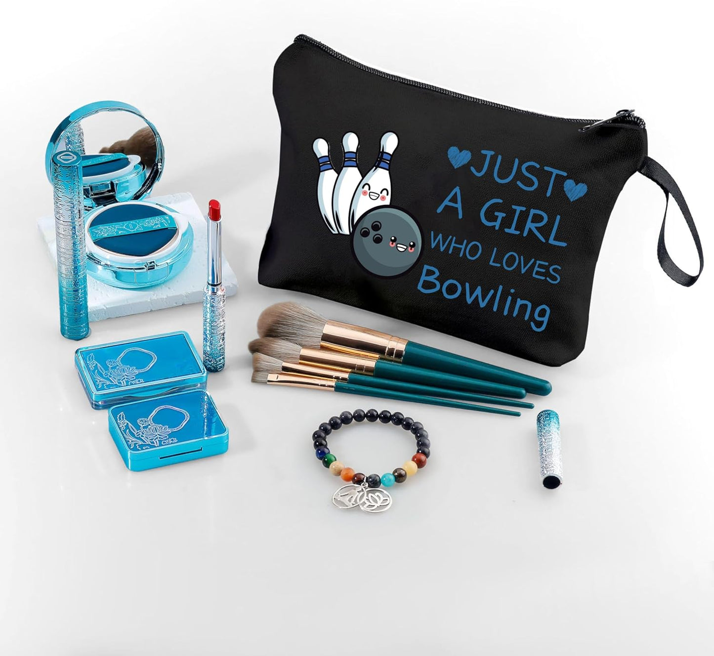 Bowling Gifts for Women,Funny Bowling Gifts,Just A Girl Who Loves Bowling,Small Cosmetic Makeup Bag,Birthday Gifts for Women Her Bff Bestie Best Friend Sister,Bowling Accessories