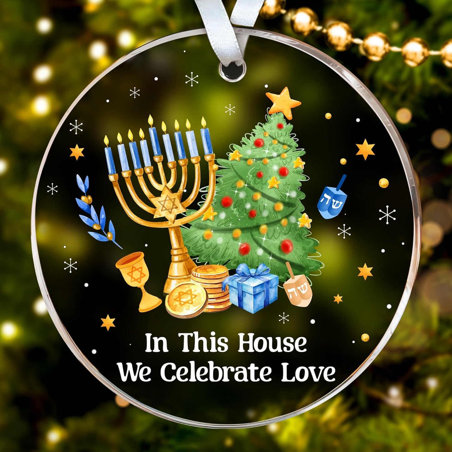 HEXMOZ Hanukkah Gifts - Hanukkah Ornaments for Tree, Jewish Ornaments, Chanukkah Christmas Ornament - Jewish for Women, Men, Adults - Acrylic 2025 Ornament Decoration for Home
