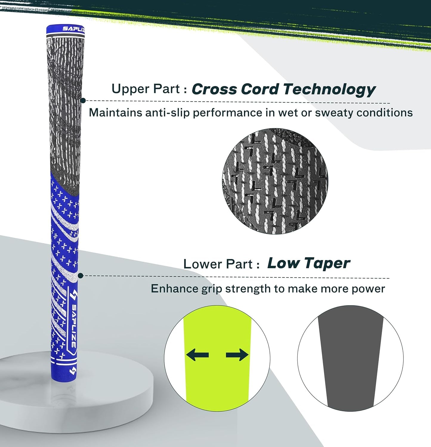 SAPLIZE Cross Cord Golf Grips Set of 13 Grips with Tape or Full Regripping Kit, Std/Mid/Jumbo, Low Taper Design, Multi-compound Hybrid, Anti-Slip Golf Club Grips, CL03 Series