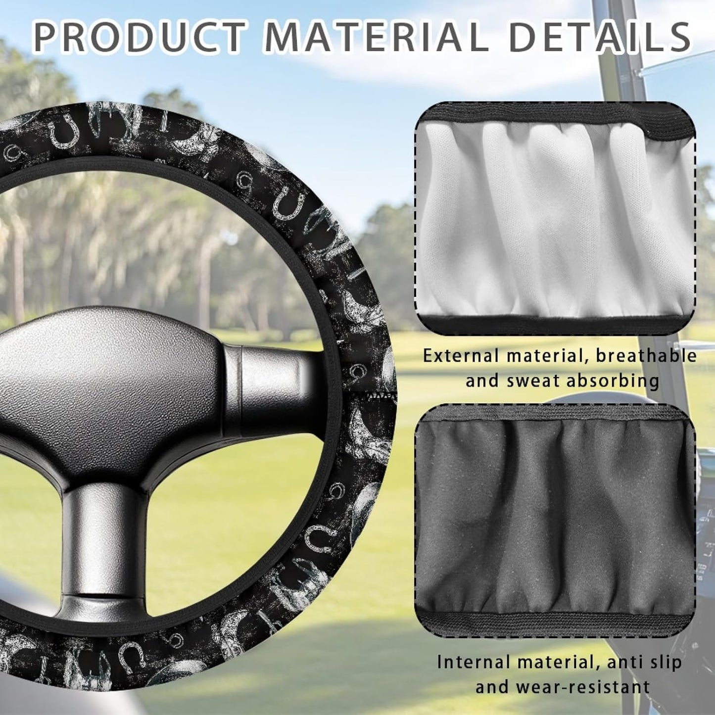 Western Cowboy Golf Cart Steering Wheel Covers Black Golf Cart Steering Wheel Cover for Club Car Accessories Feels Good in Handling