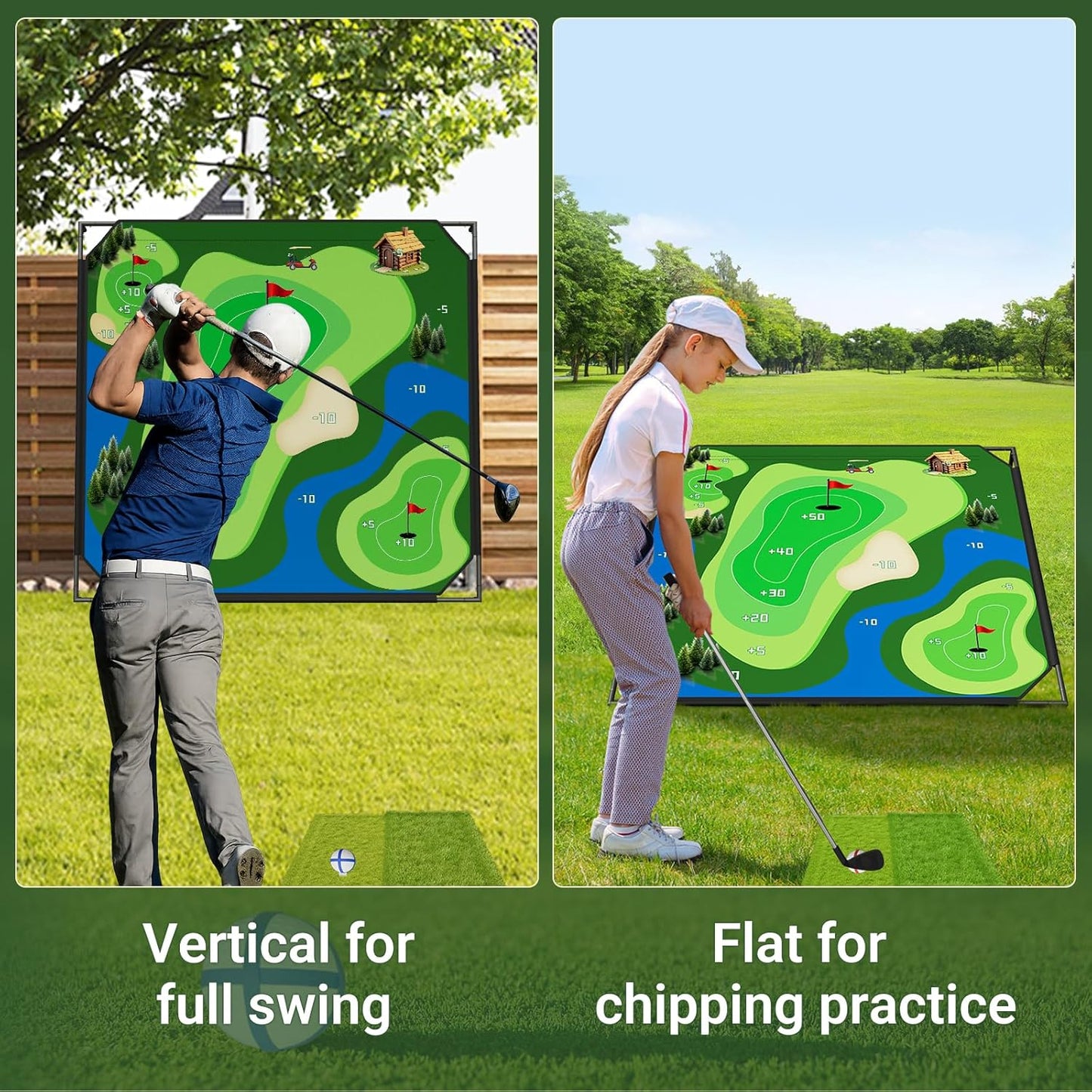 DoCred Battle Royale Golf Chipping Game with 59”x59” Large Chipping Mat, 2 Golf Clubs, 25 Sticky Balls, Outdoor Indoor Sports Training Toy Gift for Adults, Family Yard Target Game