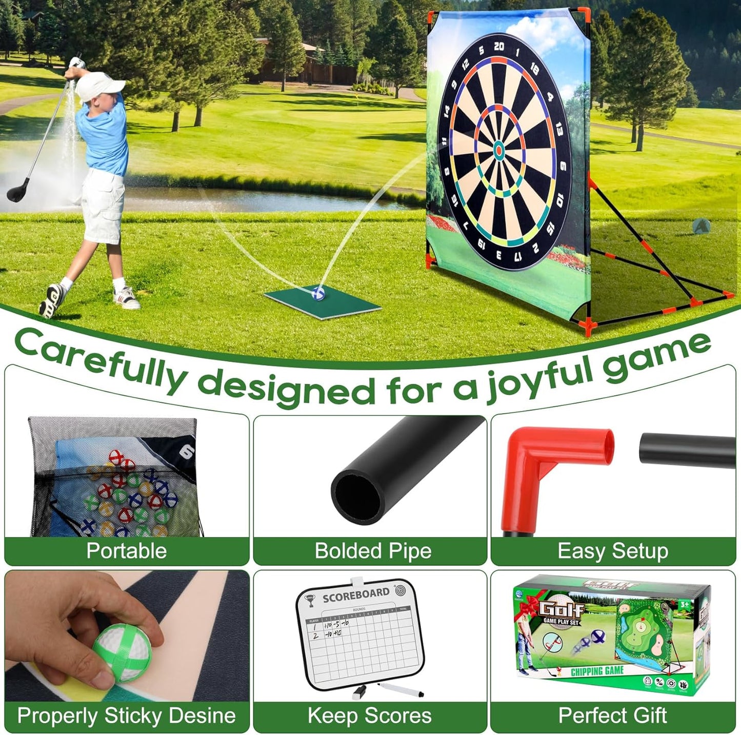 Portable Golf Chipping Game with Stand,Golf Target Battle Game with 54" x 54" Mat, 24 Sticky Golf Balls for Backyard & Lawn Fun, Indoor & Outdoor Practice for Family & Dads,Ideal Gift for Kids