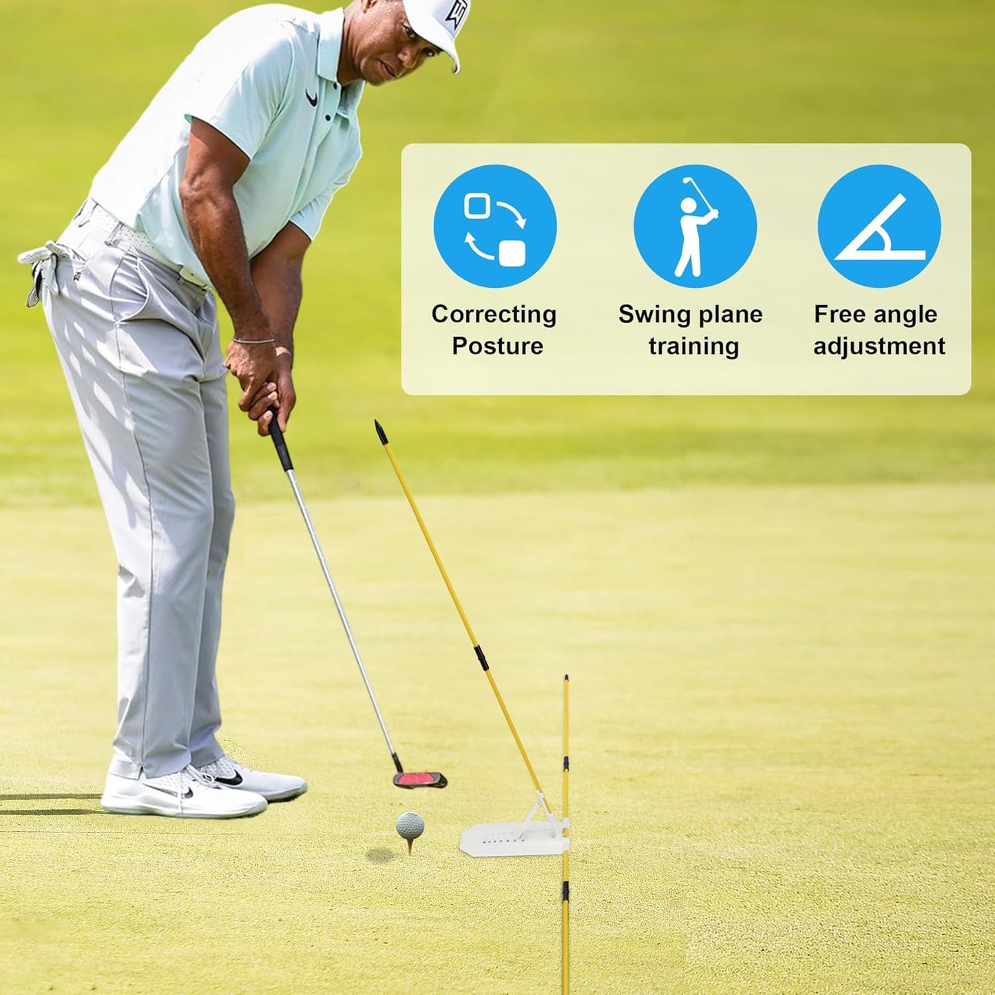 Golf Alignment Stick Holder Sets, Golf Swing Plane Trainer, Swing Plane & Path Trainer, Posture Corrector, Essential Golf Practice Aid for Aiming, Putting & Full Swing, Golf Practice Accessories