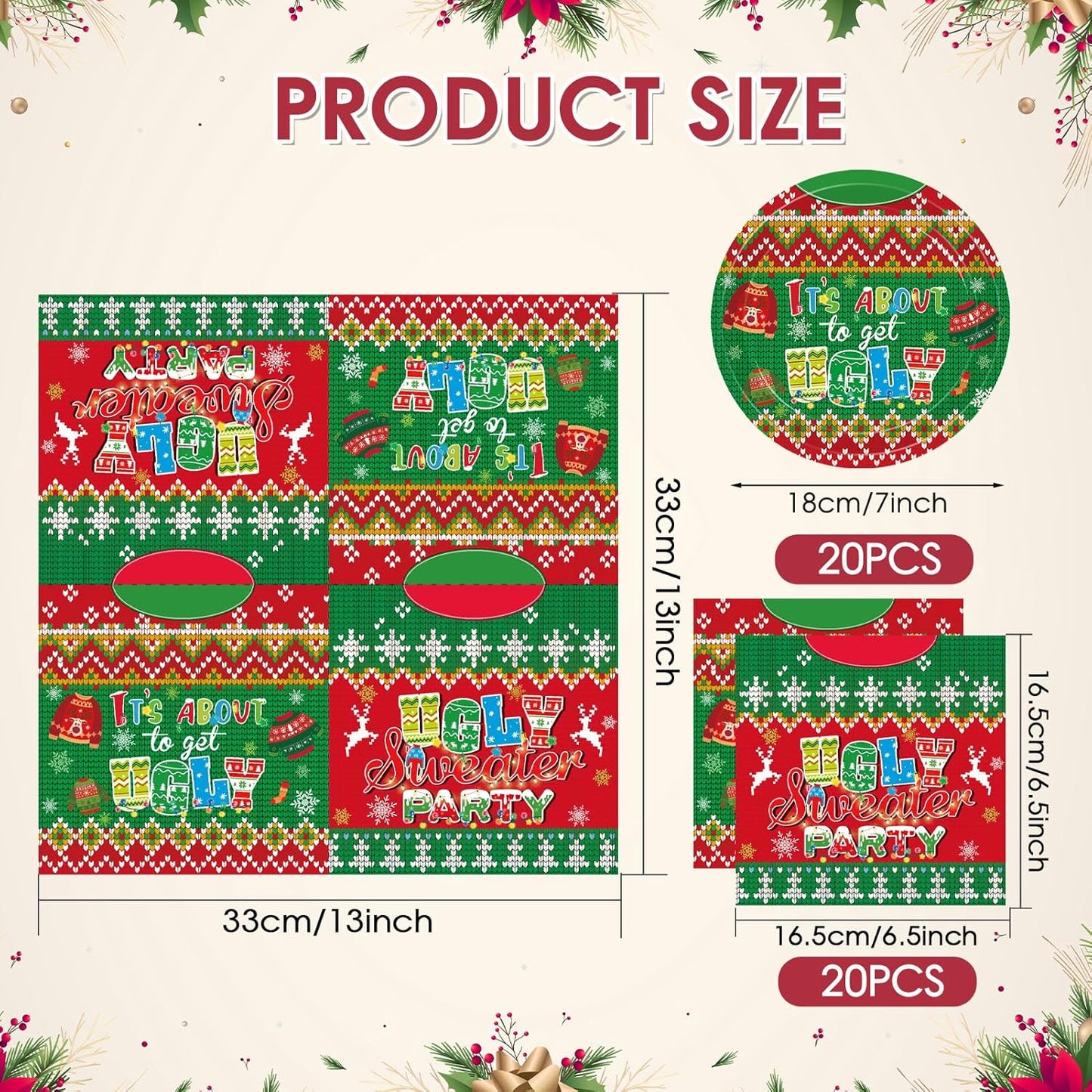 Ugly Sweater Party Decorations- 40 PCS Christmas Party Supplies Disposable Tableware Set Include Ugly Sweater Party Plates and Napkins,Xmas Tacky Sweater Decor Holiday Party Serves 20 Guests