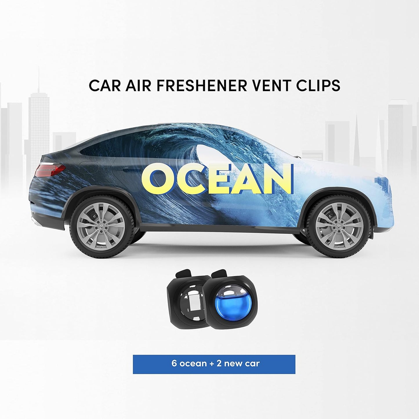 Car Air Freshener Vent Clips, 8 PK, 6 Ocean, 2 New Car Scent, Long Lasting Air Fresheners for Men & Women, Up to 240 Days, Odor Eliminator