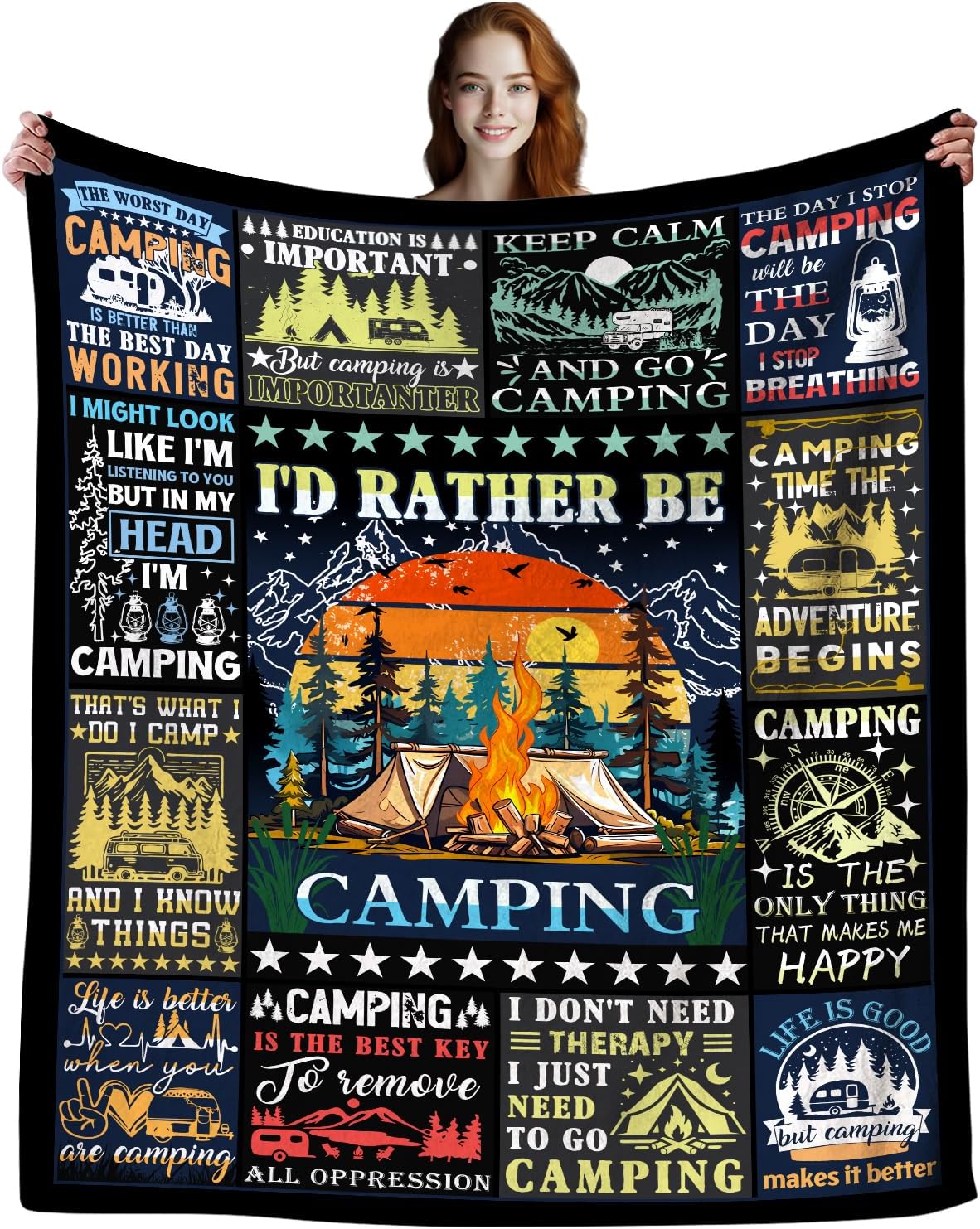 Camping Blanket Gift for Men or Woman,Camping Stuff Camping Lovers thorw Blankets for Camper Outdoor,Gifts for Campers on Birthday Christmas Thanksgiving 80"x60"