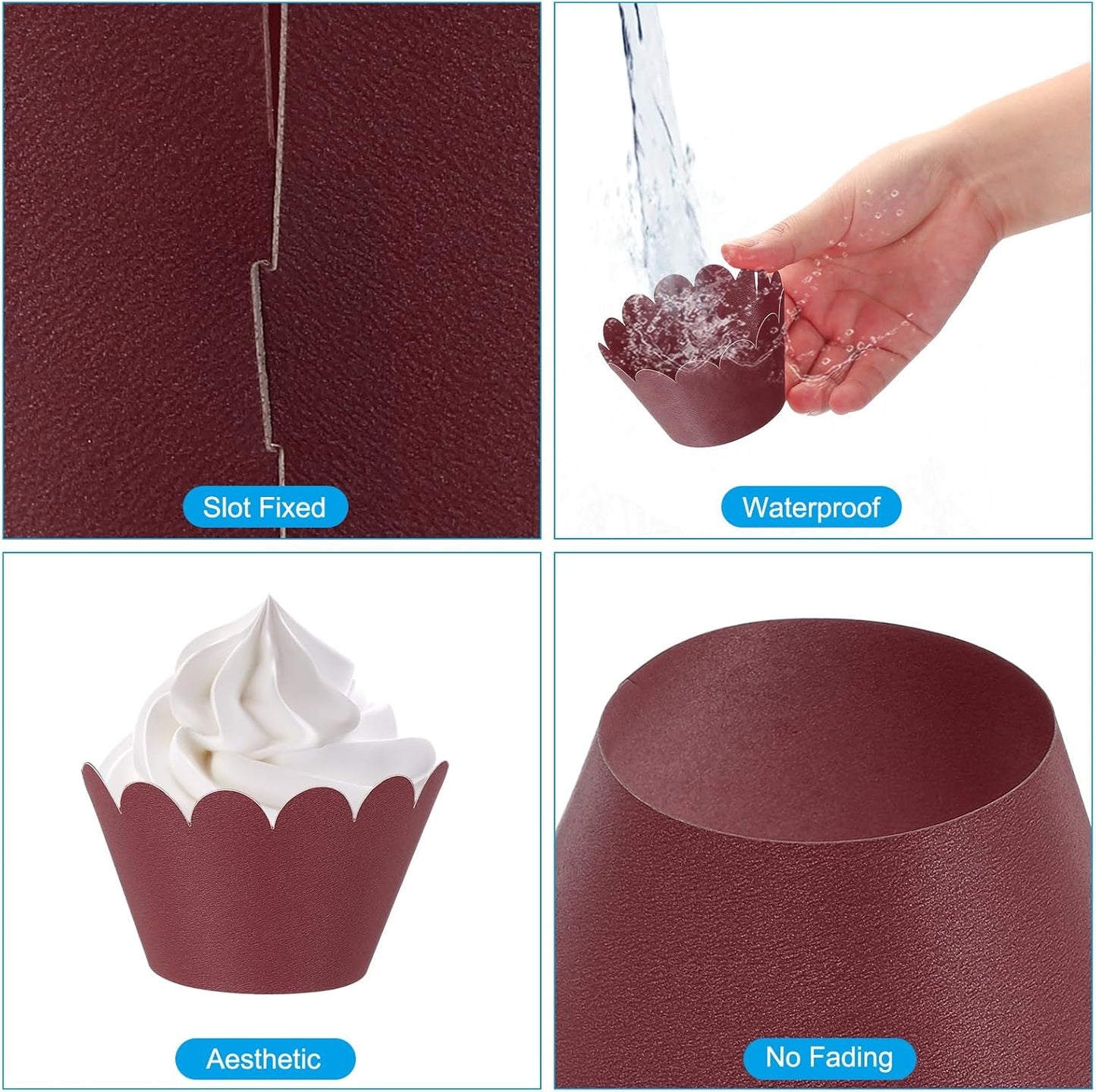 PATIKIL Cupcake Wrappers Paper, 50 Pack Baking Cups Standard Wave Decoration for Anniversary Birthday Weddings and Parties, Dark Red