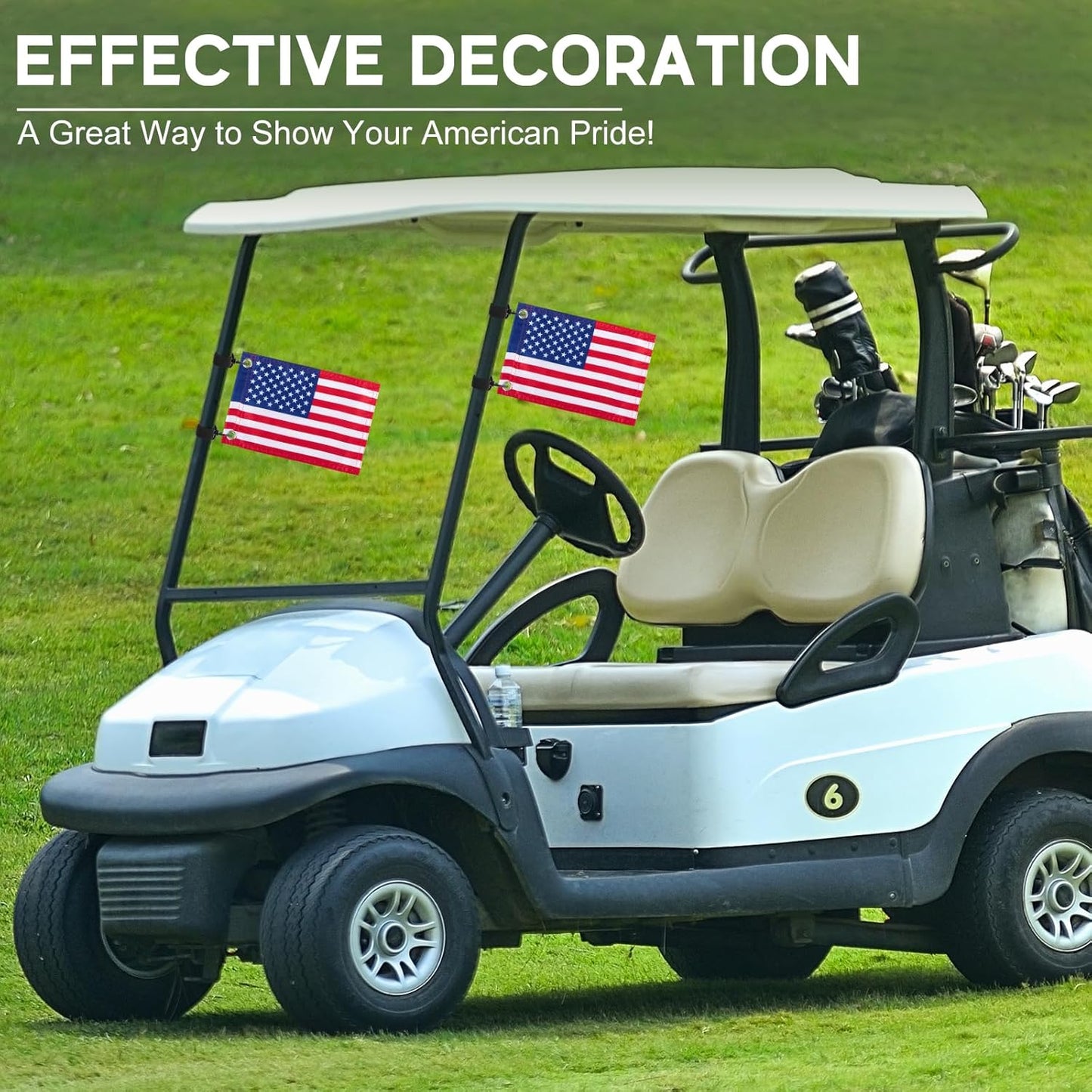 2PCS Golf Cart Flags, Double-Sewn Slik Satin Fabric 6 x 9"Golf Cart Flags, Easy Installation American Flags for Golf Cart, Boat, Bike, American USA Golf Flag with Elastic Strap Bracket