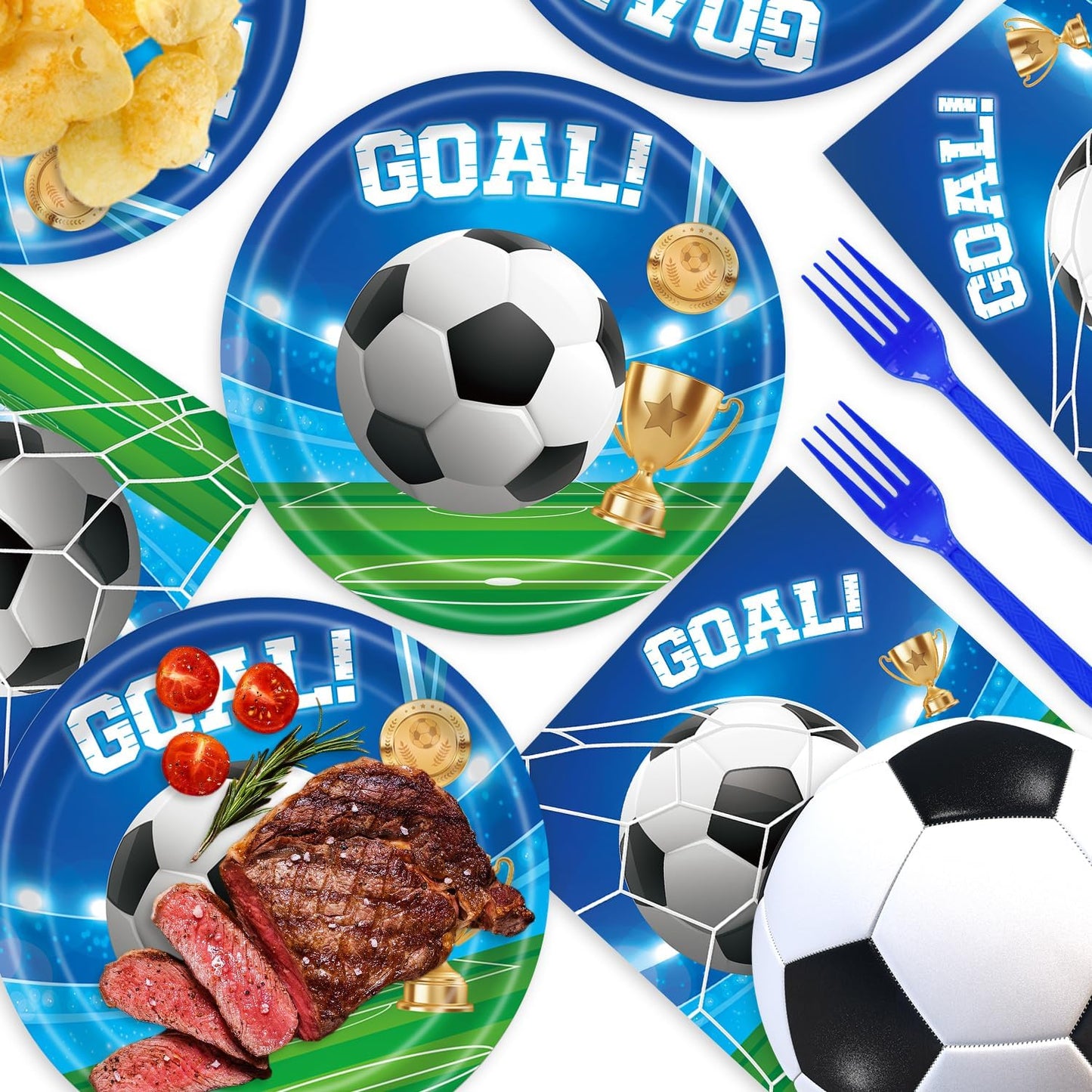 Soccer Birthday Party Decorations Disposable Sports Theme Plates Napkins Forks Supplies Serves 16 Men’s Boy’s 48Pcs Soccer Baby Shower Party Decorations