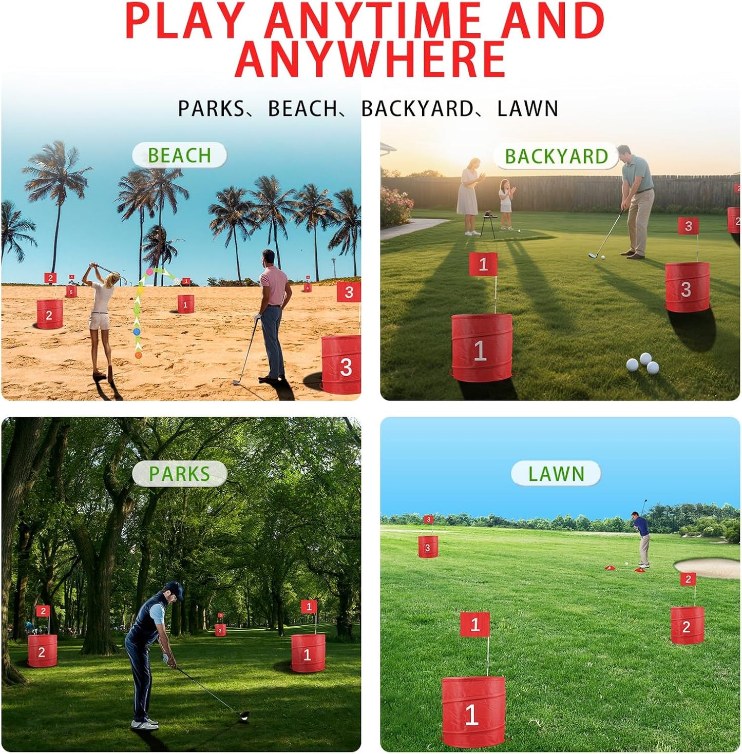 Golf Outdoor Game Portable 9-Hole Golf Course, Bring 2 ClubsOutdoor Battle Golf Game for All Ages Adults, Kids, Family. With Balls and Flag for Lawn, Beach, Camping and Park, Anywhere Practice