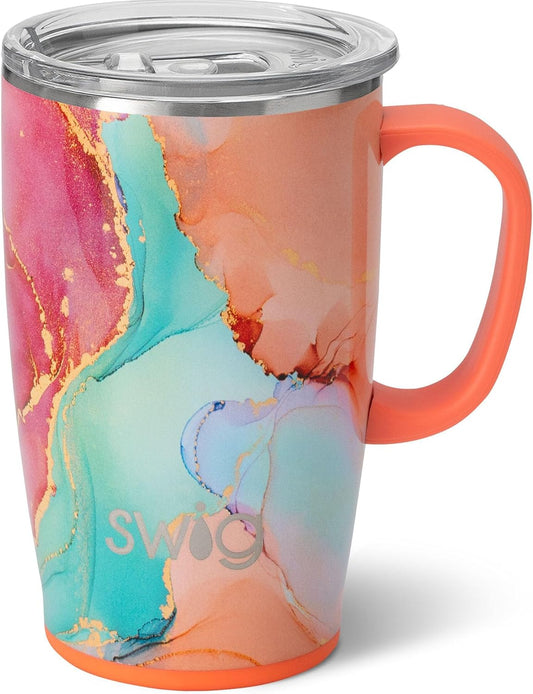 Swig Life 18oz Travel Mug, Insulated Tumbler with Handle and Lid, Cup Holder Friendly, Dishwasher Safe, Lightweight Stainless Steel, Travel Coffee Cup (Dreamsicle)