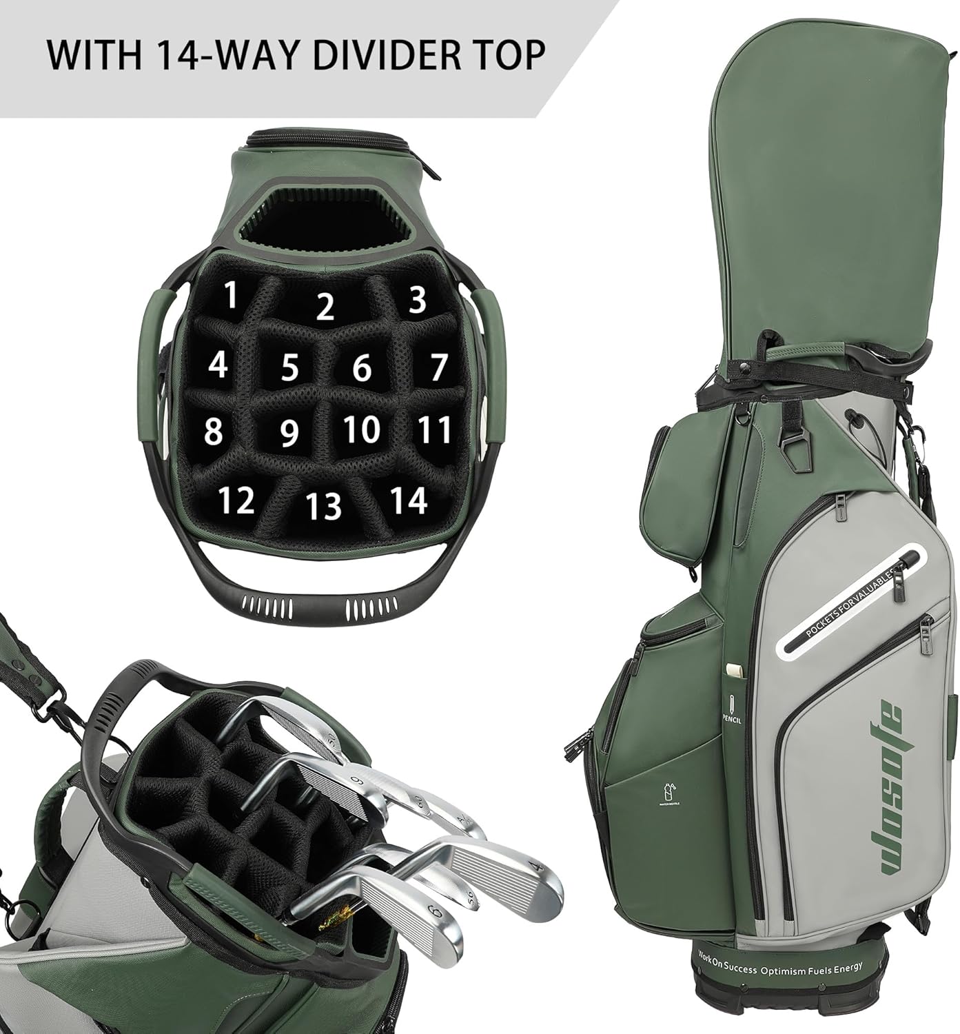 PU Leather Lightweight Men Women Blue White Black Green Golf Bag,Multiple 10 Pockets 14-Way Dividers Cooler Pouch Golf Cart Bag