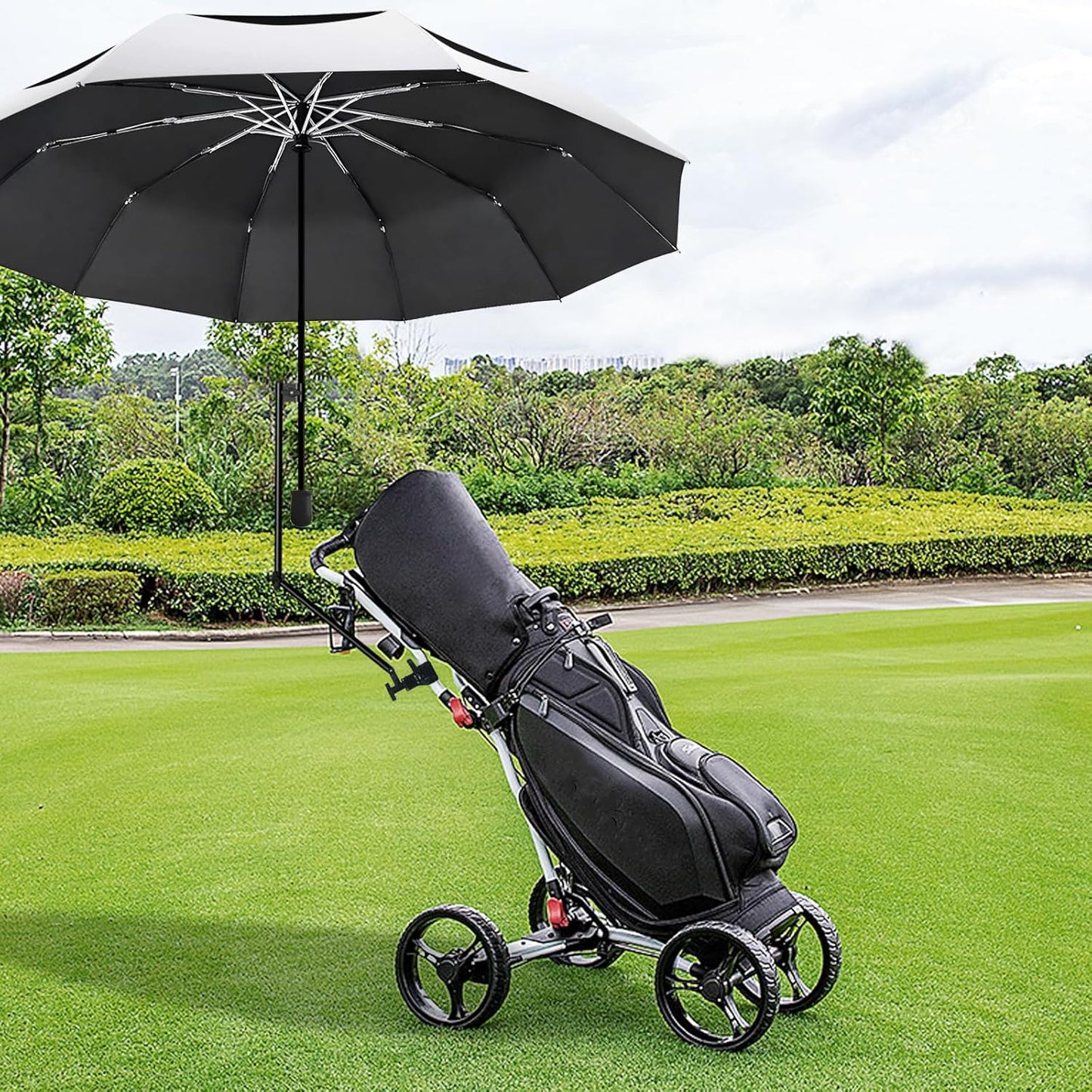 UPF 50+ Golf Umbrella with Adjustable Universal Clamp, Portable Umbrellas for Rain, Manual Open & Close, for Beach Chair, Golf Cart, Stroller, Bleacher, Patio