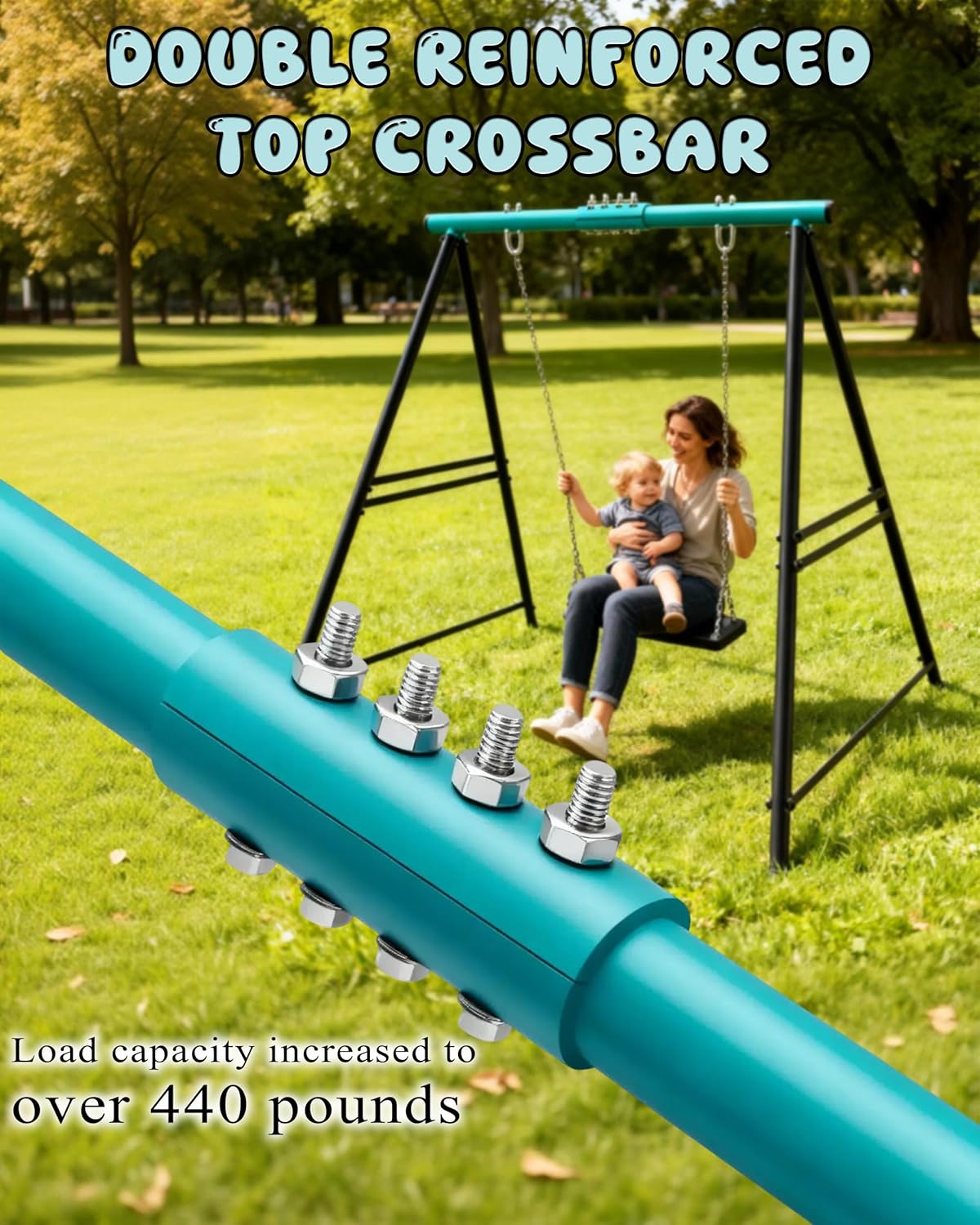 Porch Swing Stand Frame for Both Kids and Adults,440Lbs Heavy-Duty Metal A-Frame for Swing Sets for Backyard (Frame Only) (Blue)