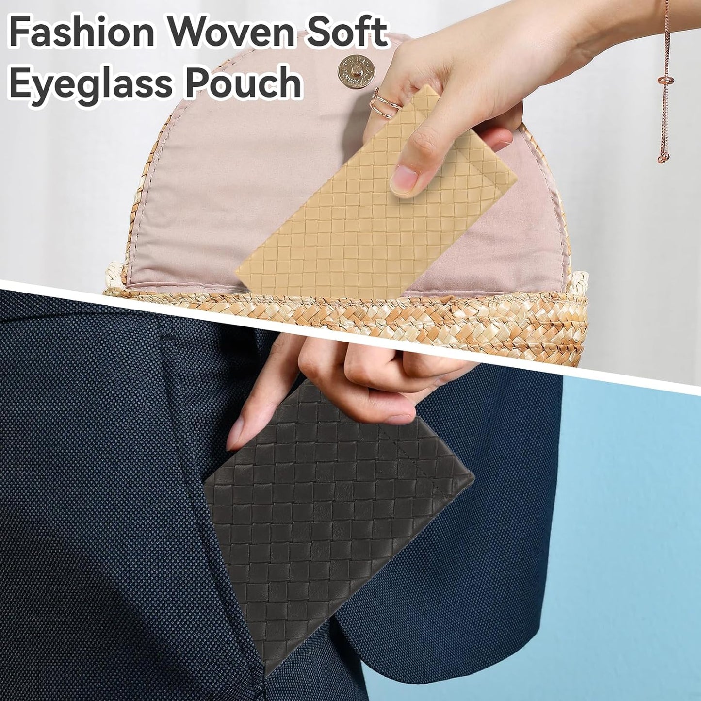 2 PCS Pu Sunglass Organizer Leather Pouch - Soft Squeeze Top Glasses Case Multipurpose Travel Eyeglass Case Pouch Bag