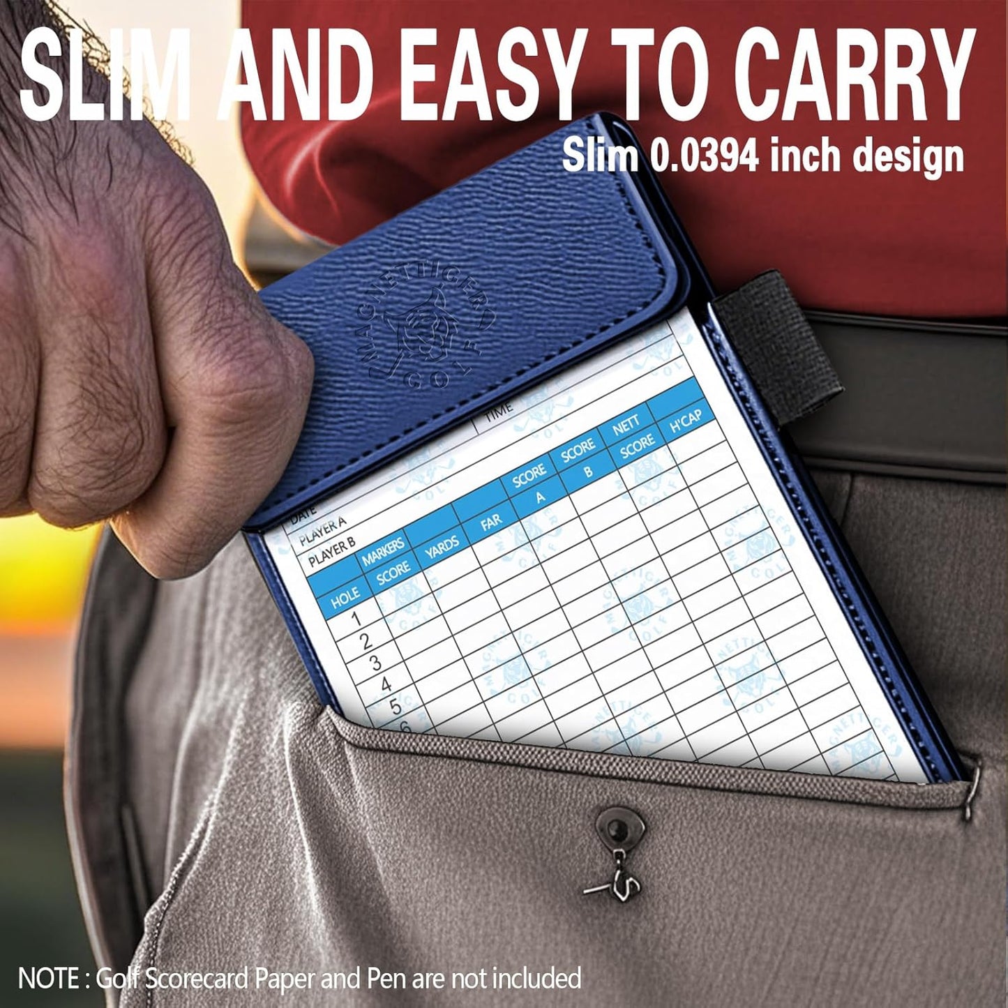 Golf Scorecard Holder & Magnetic Yardage Book Cover,Golf Accessories for Men,Magnet Book Case for Back Pocket 3.94 * 7.87inch