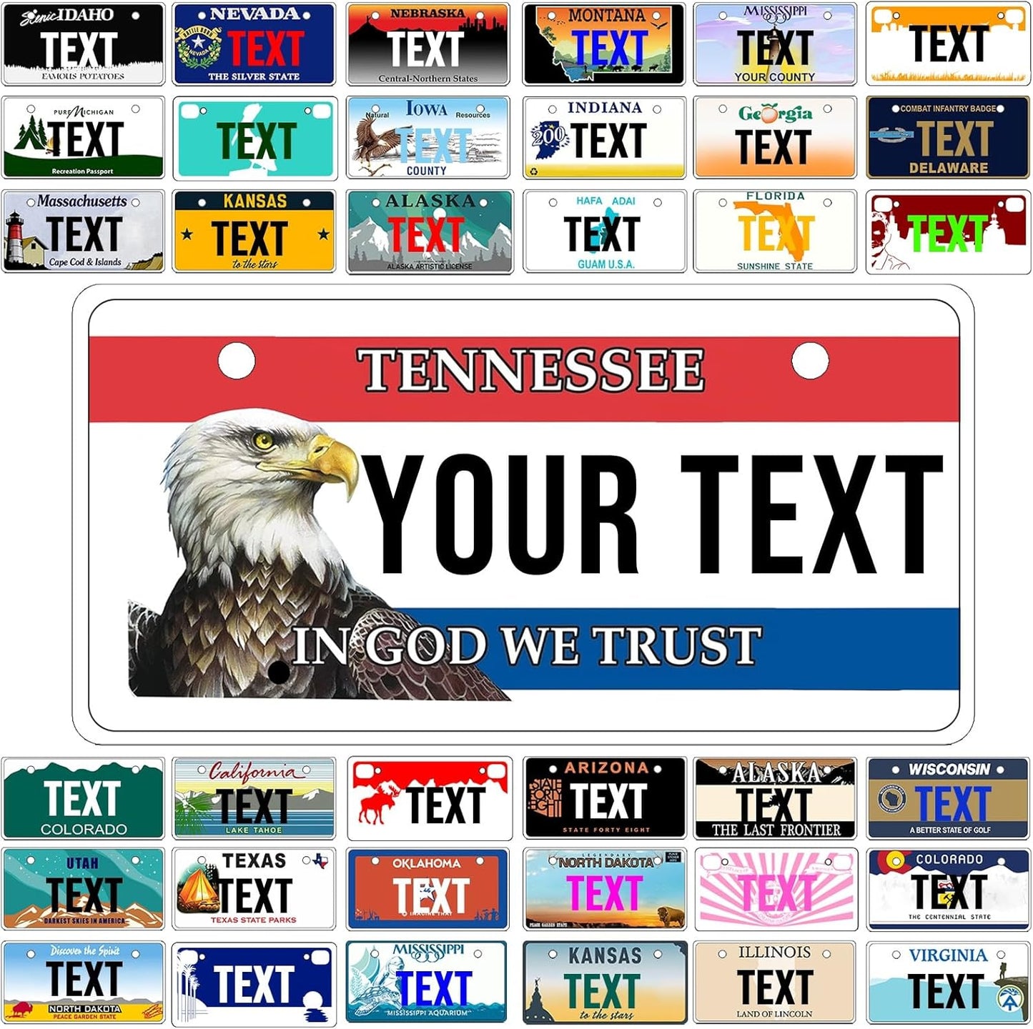 Custom Mini License Plate,Personalized Tennessee Bike License Plate - Select from All 50 States,3 Sizes - Customized Customizable State Car Tag Plates for Kids Bike, Bicycle,Toy Car,4x2 Inch