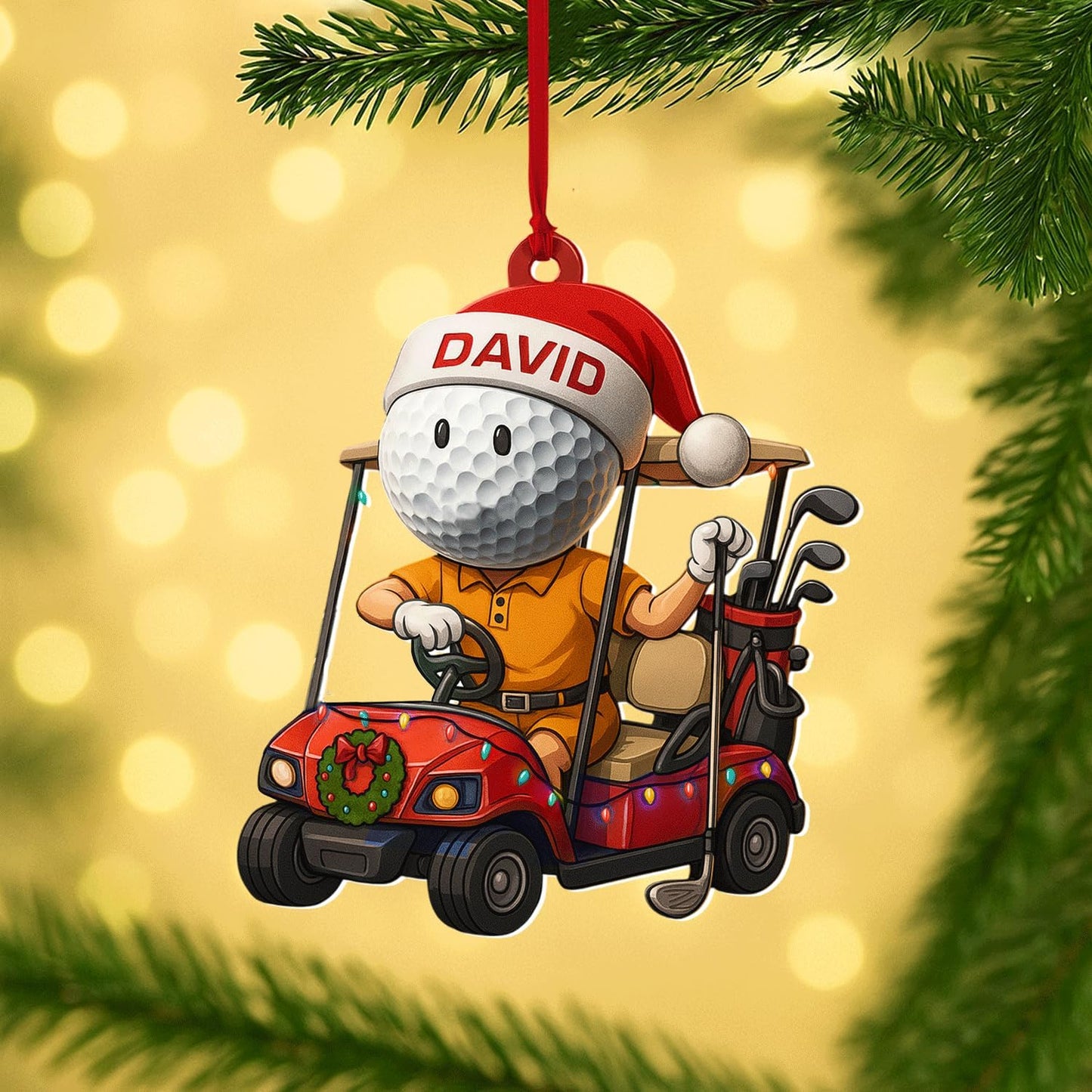 Personalized Golf Christmas Ornament 2025, Custom Name Bag, and Golfer Outfit Gilf, Ball Head Ornament with Santa Hat, Gifts for Golf Lovers 1