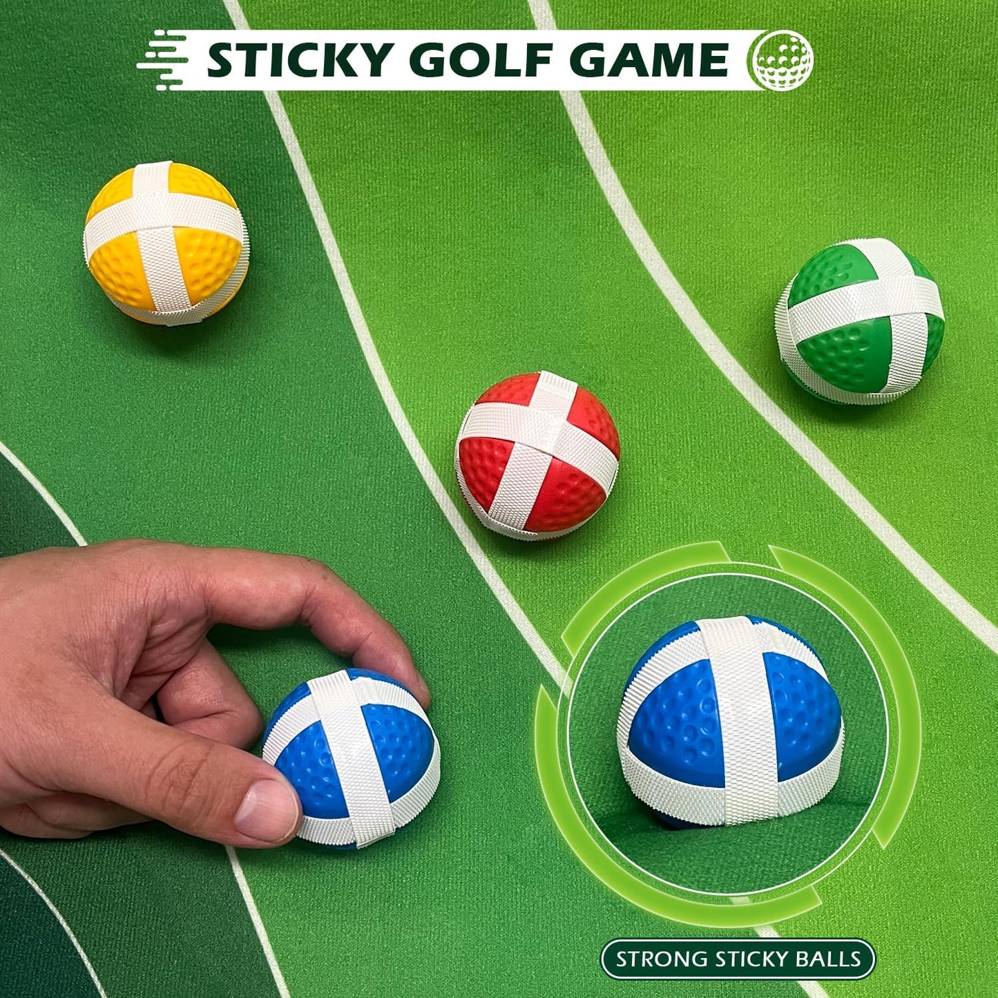 MOLACHI Golf Chipping Game, 71"x71" Portable Sticky Golf Play Mat, Indoor Outdoor Golf Practice, 2 Adjustable Clubs ＆ 20 Sticky Golf Balls for Adults, Family Fun Yard Game Golf Lawn Activity